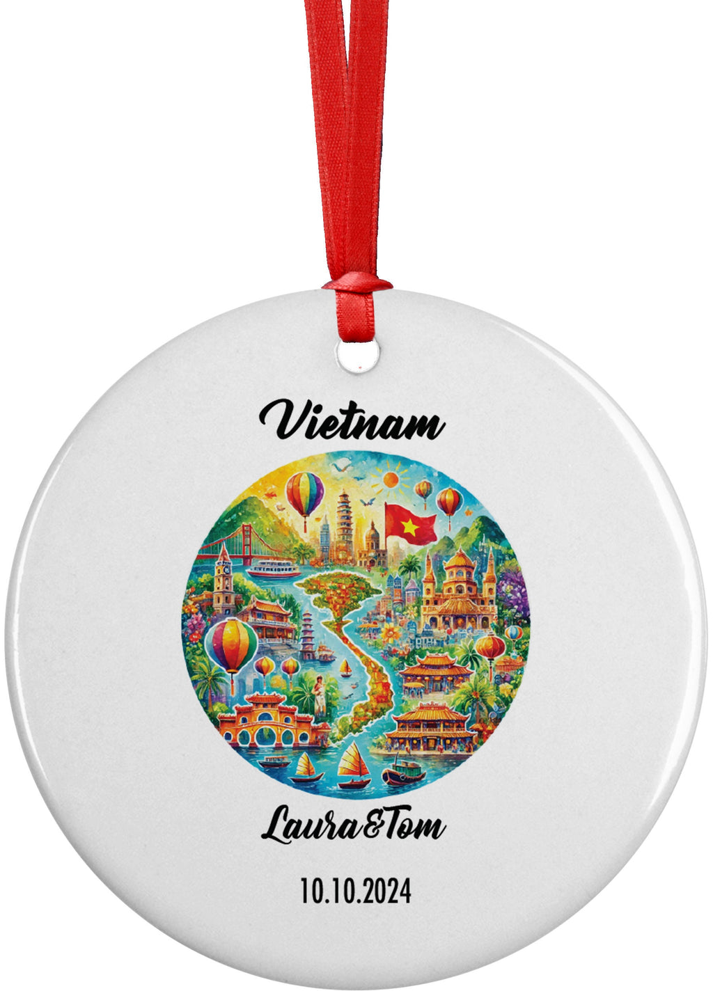 Vietnam, Ornament, Engagement, Married, Travel, Gift for Engaged Couple, Engagement Gift, Trip, Vacation Souvenir