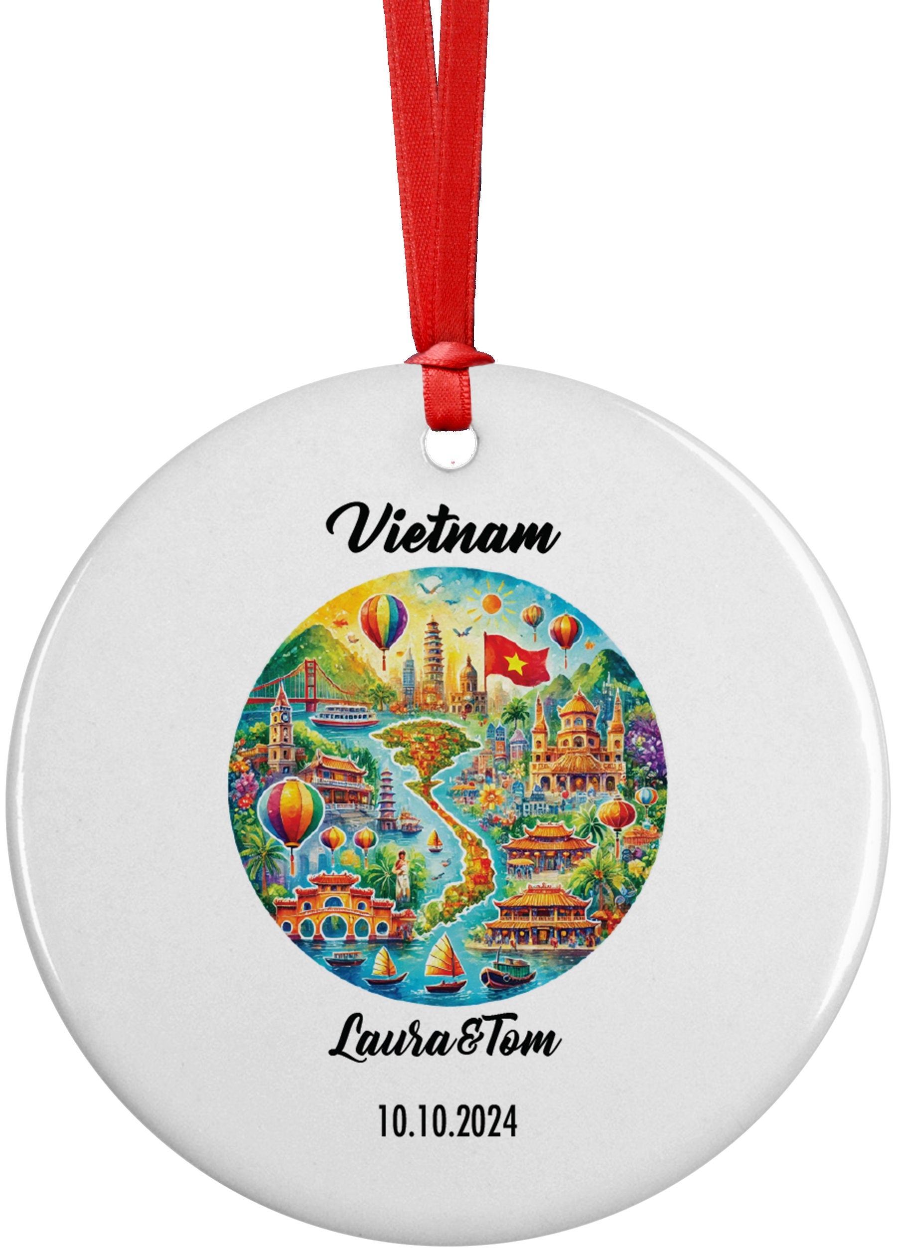 Vietnam, Ornament, Engagement, Married, Travel, Gift for Engaged Couple, Engagement Gift, Trip, Vacation Souvenir