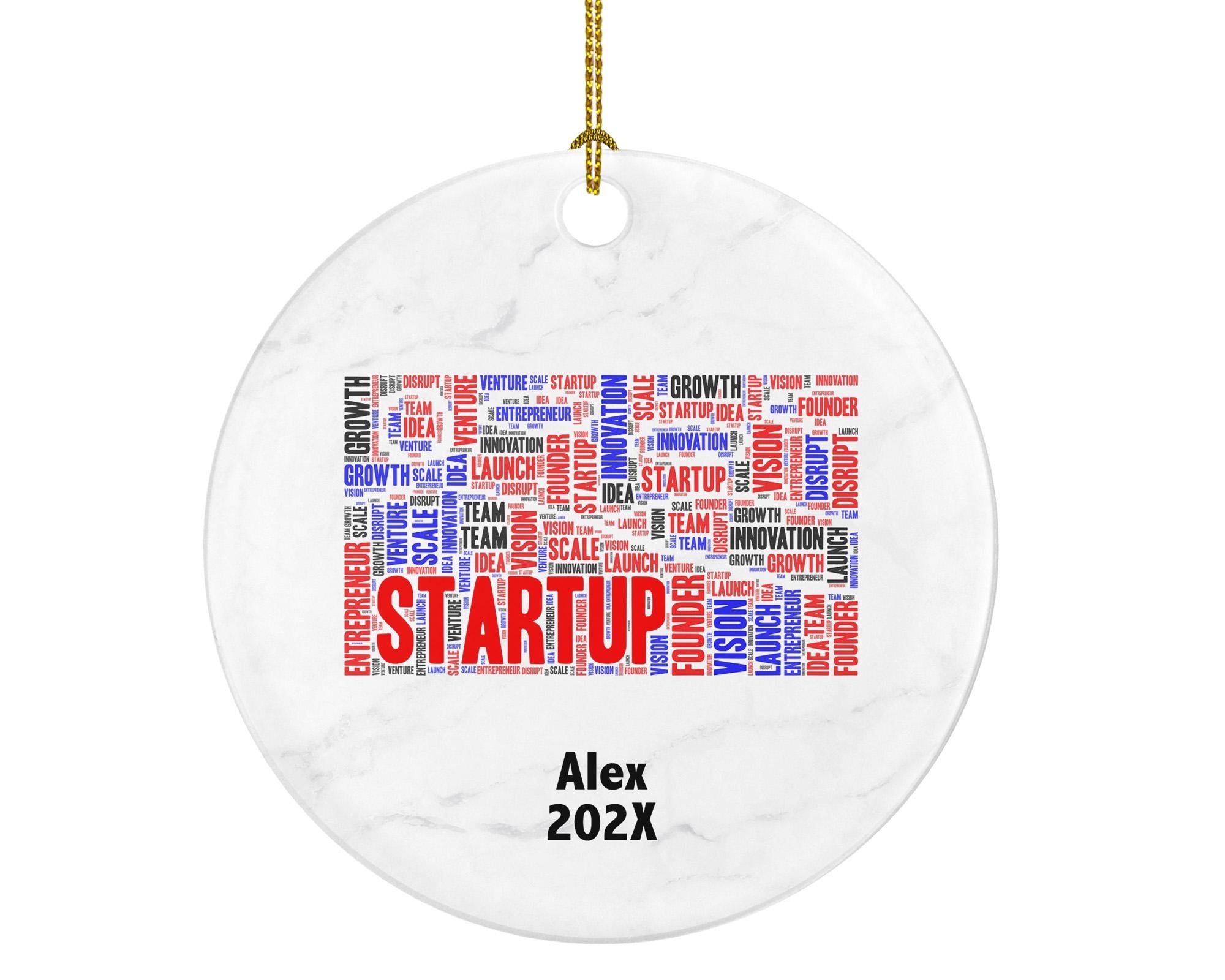 Startup Ornament, Entrepreneur Gift, Founder Word Art Ornament, Personalized Porcelain Keepsake for Business Owners