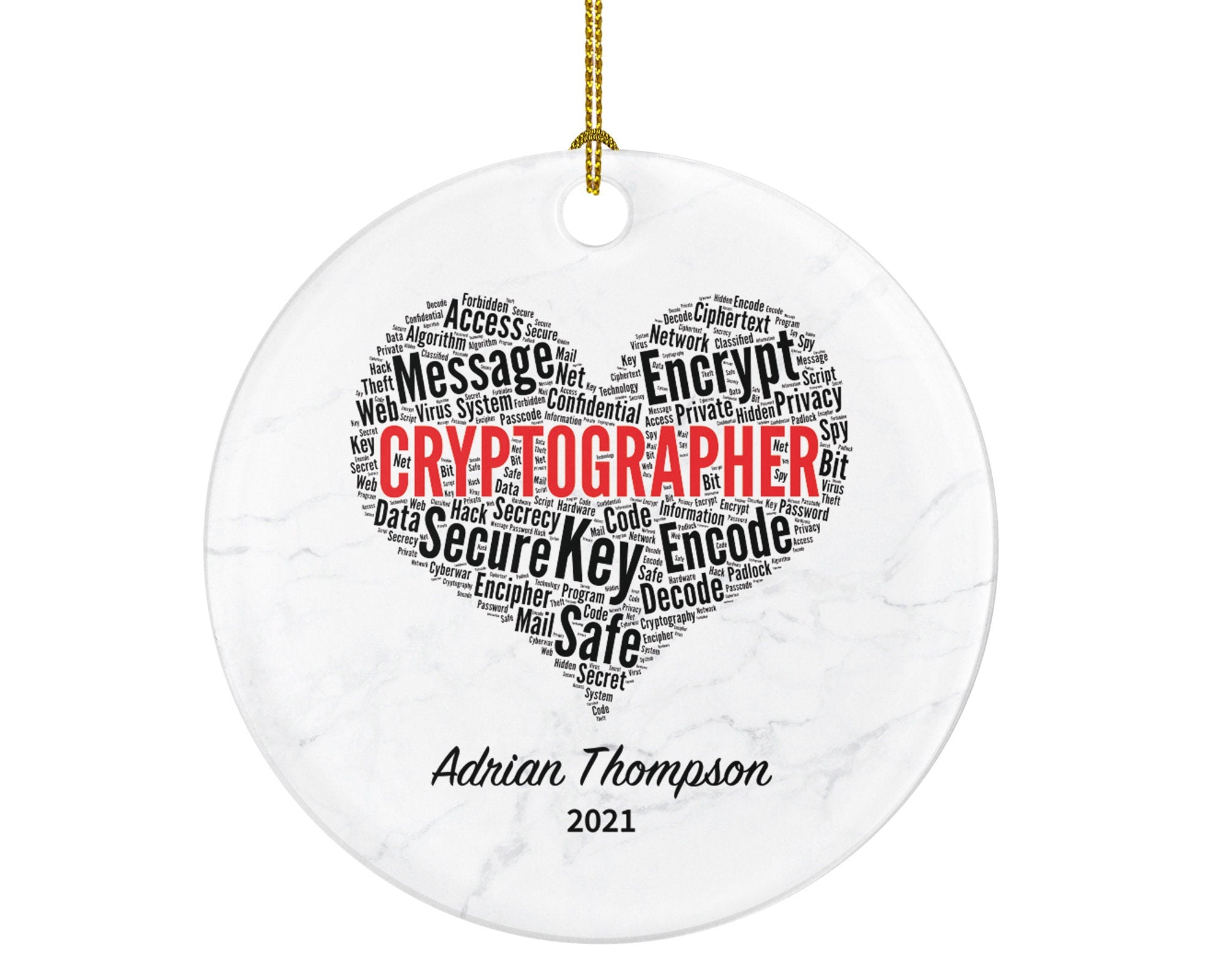 Cryptographer Christmas Ornament Personalized - Writer Cracker Encryption Code - Custom Name Year Gift