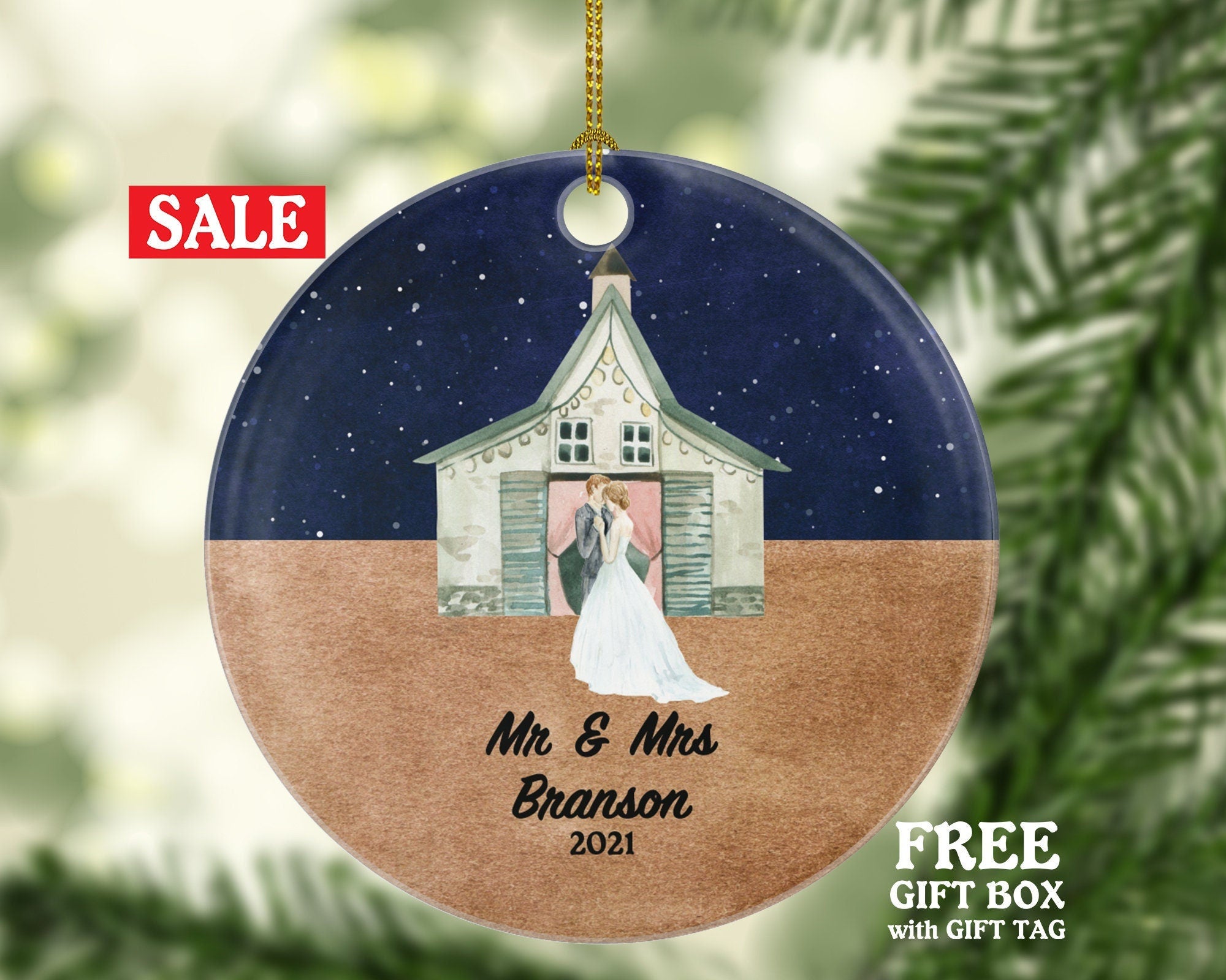 First Christmas as Mr & Mrs Married Couple Christmas Ornament Personalized - Newlywed Mr. and Mrs. Gift - Church Wedding