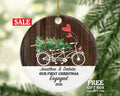 Personalized Engagement Christmas Ornament - Tandem Bicycle Rustic Farmhouse Love Birds Newly Just Engaged Gift for Couple Tree Xmas