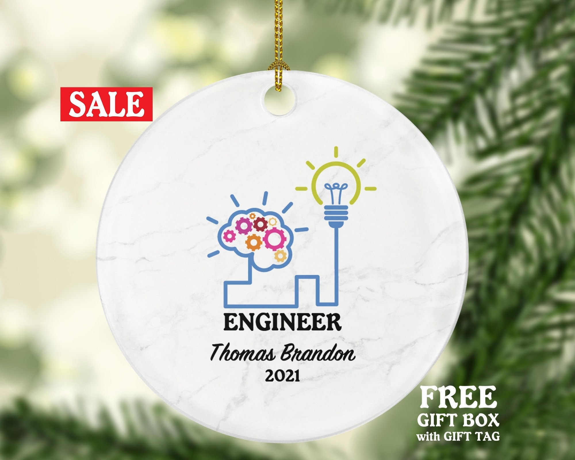 Engineer Christmas Ornament Personalized, Engineer Custom Name Year Gift