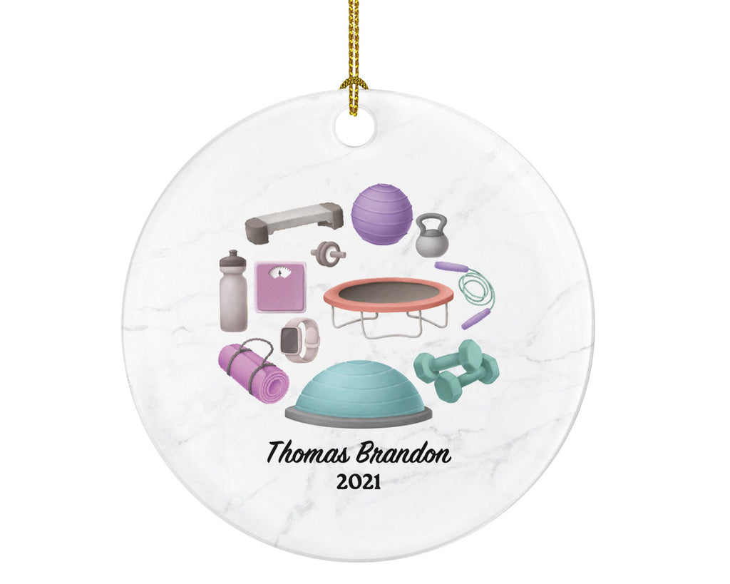 Fitness Pilates Yoga Workout Christmas Ornament Personalized - Personal Trainer Custom Healthy Lifestyle Training Exercise PT Gift