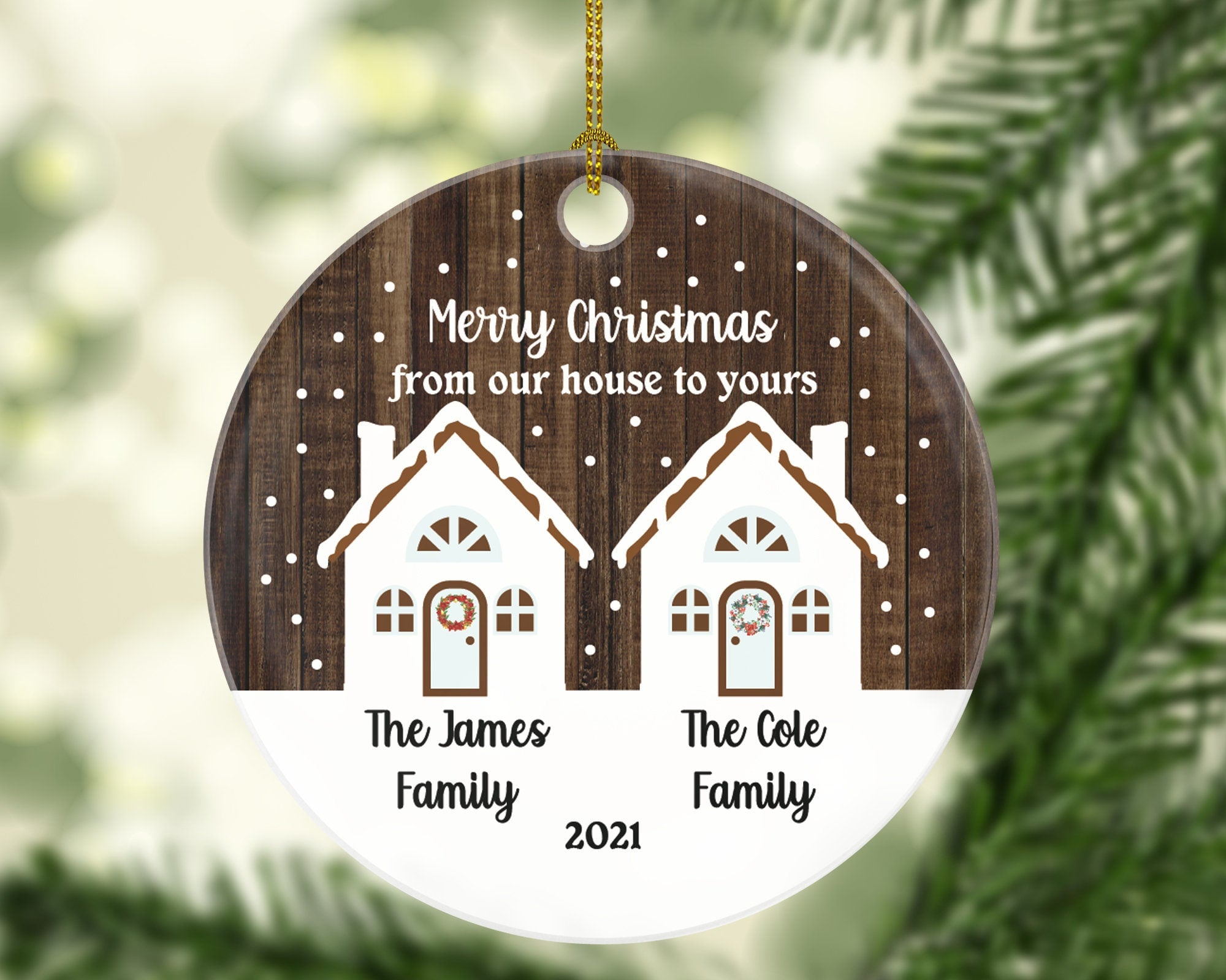 Neighbor Personalized Christmas Ornament - From Our House to Yours New Home for Thanks Great Neighbor Housewarming Wedding Owner Thank You