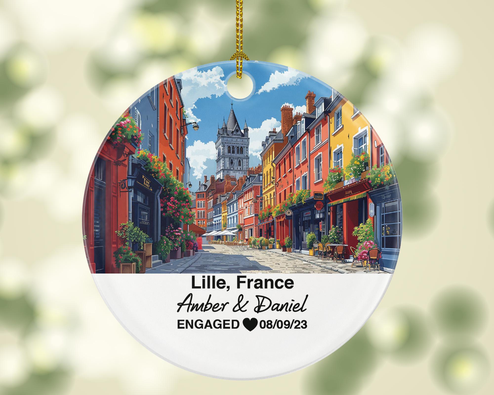 Personalized Lille France Christmas Ornament, Palais des Beaux-Arts, Mr & Mrs Wedding, Engagement, or Honeymoon Keepsake for Couples