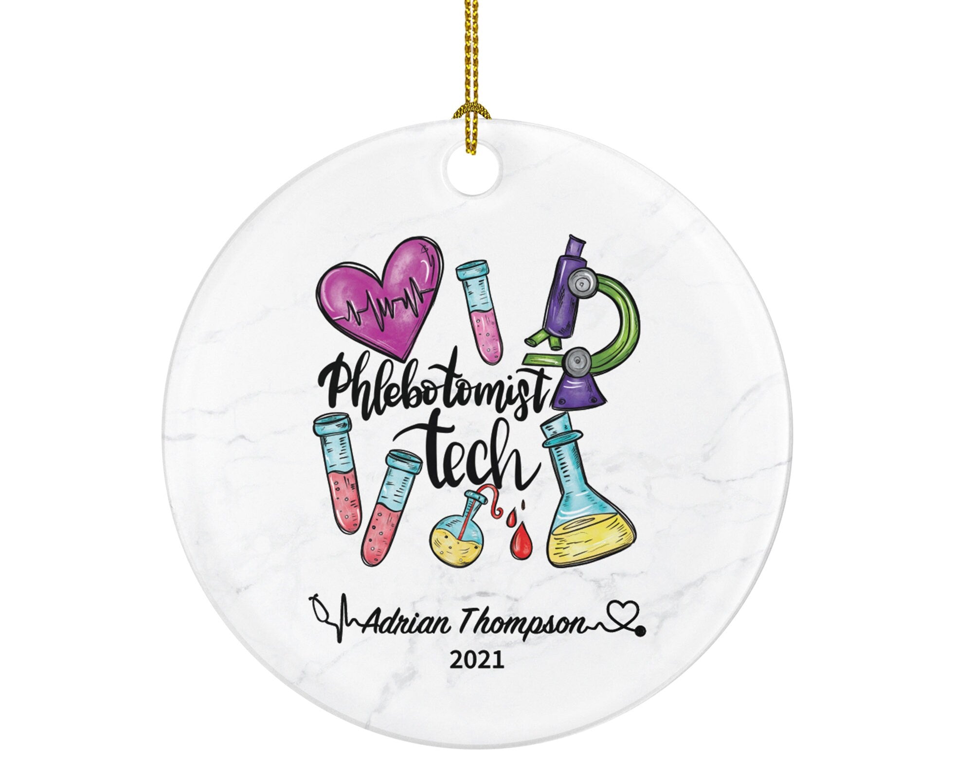 Phlebotomist Tech Christmas Ornament Personalized - Lab Tech Gift, Healthcare Worker Essential Employee Appreciation, Hospital Worker
