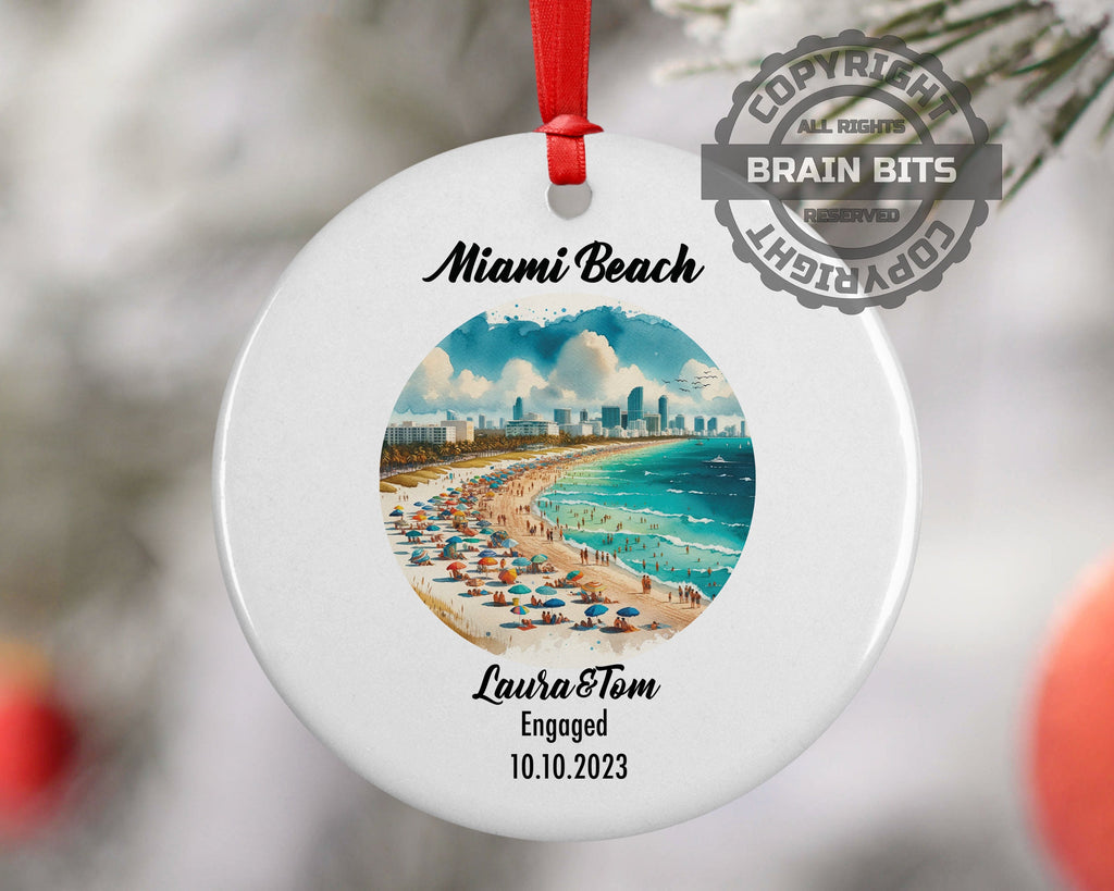 Miami Beach Ornament, Engagement, Married, Travel, Gift for Engaged Couple, Engagement Gift, Trip, Vacation Souvenir
