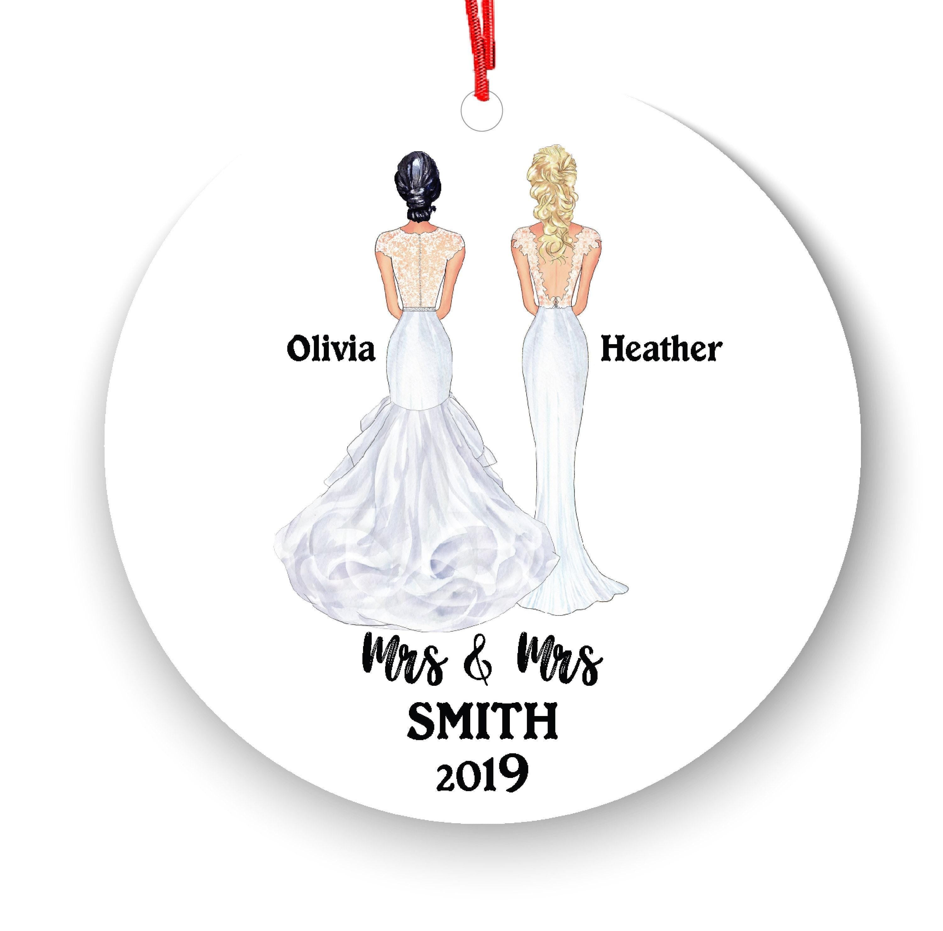 LGBTQ Ceramic Ornament, Gay Lesbian Couple Portrait (3-Inch, Personalized)