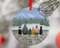 Personalized Family Christmas Ornament with Pet Custom Ceramic Keepsake for Couples Dog Cat Owners Holiday Gift Winter Scene