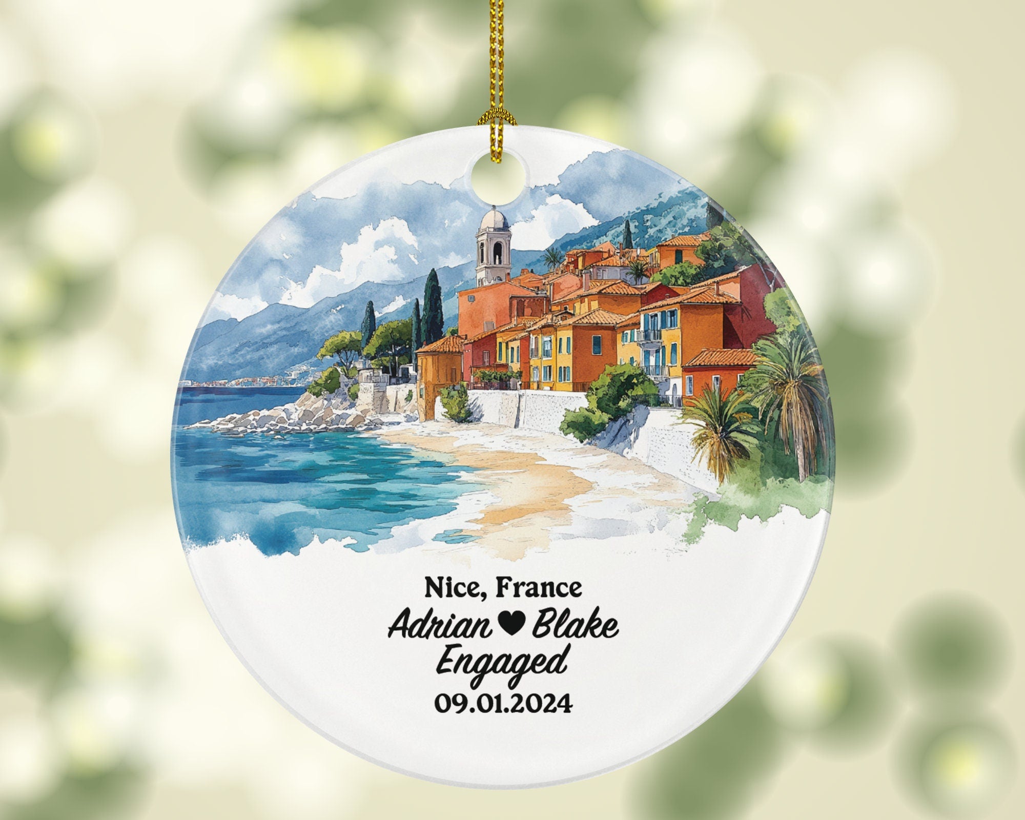 Nice Christmas Ornament Personalized - France Engaged Married Family Together Couple Travel Honeymoon Engagement Marriage