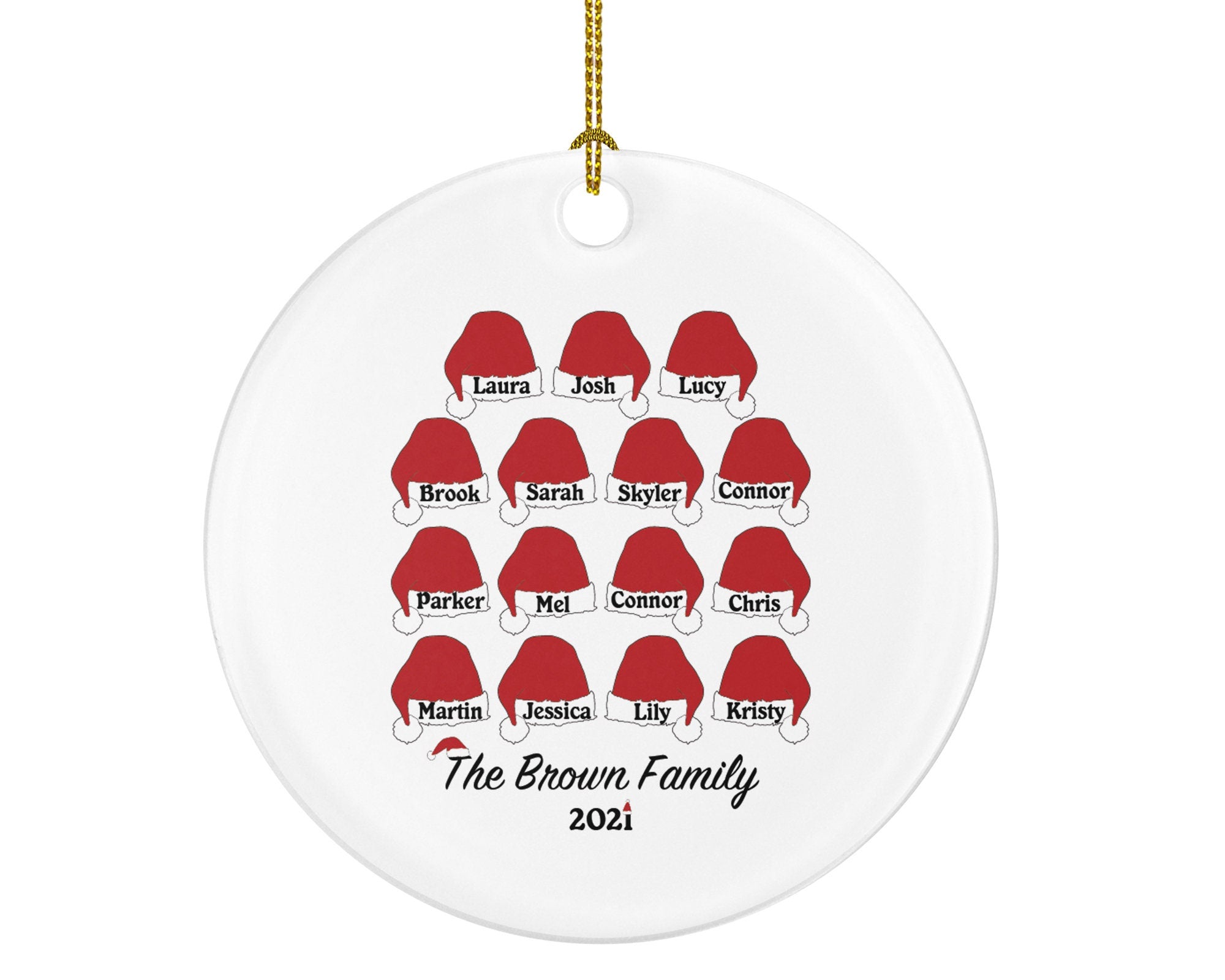 Family Christmas Hats Ornament - Family Personalized Gift - Custom Family Name Year Christmas Ceramic Ornament