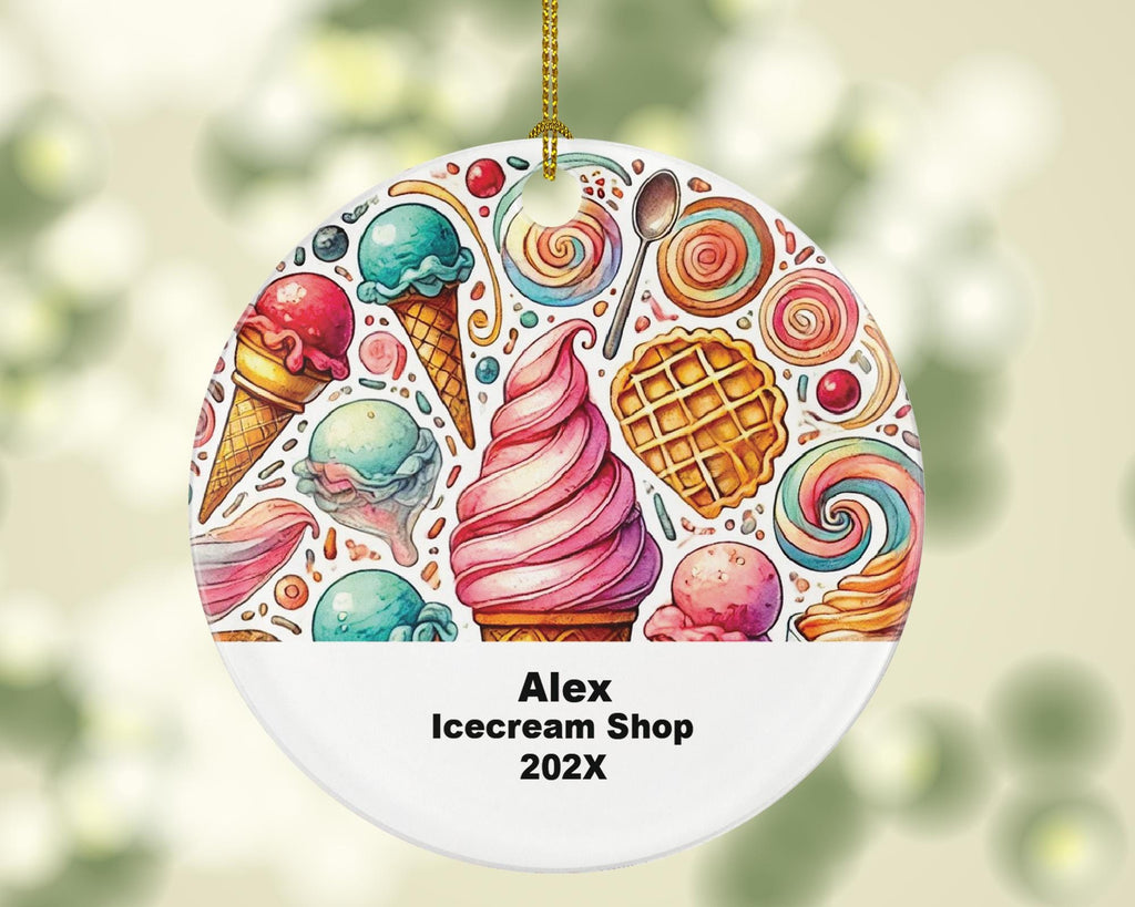 Personalized Ice Cream Shop Ornament – Custom Dessert Shop Gift – Sweet Treat Ornament with Name and Year