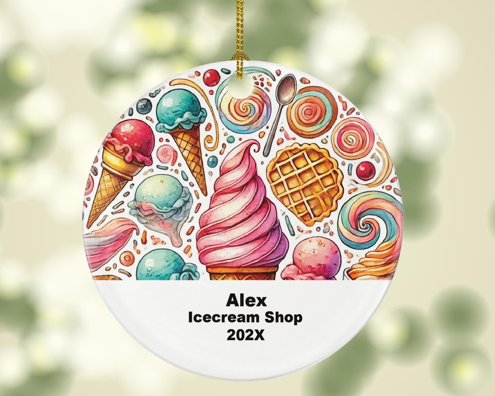 Personalized Ice Cream Shop Ornament – Custom Dessert Shop Gift – Sweet Treat Ornament with Name and Year
