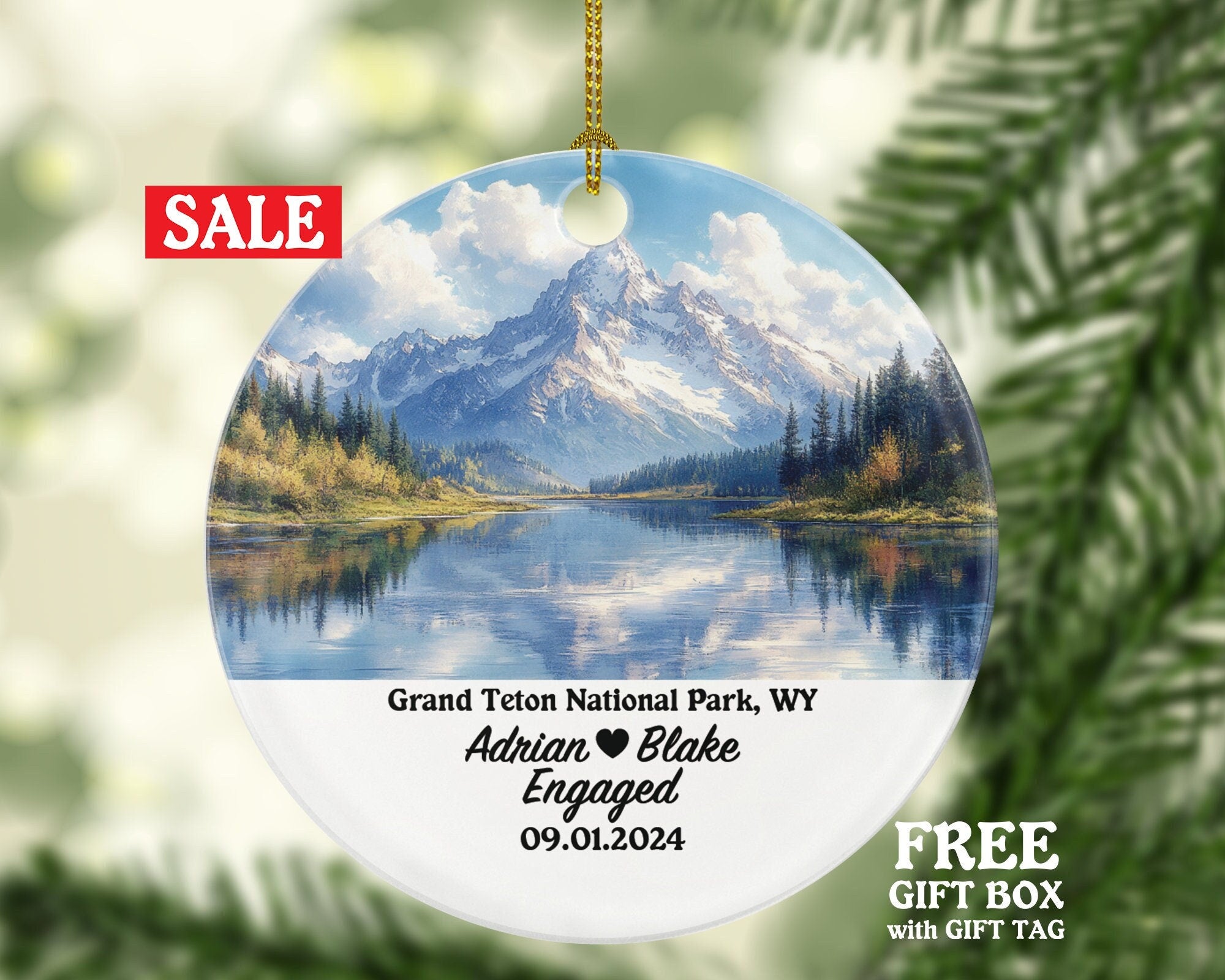 Grand Teton National Park Christmas Ornament Personalized - Engaged Married Family Together Couple Travel Honeymoon Engagement Marriage