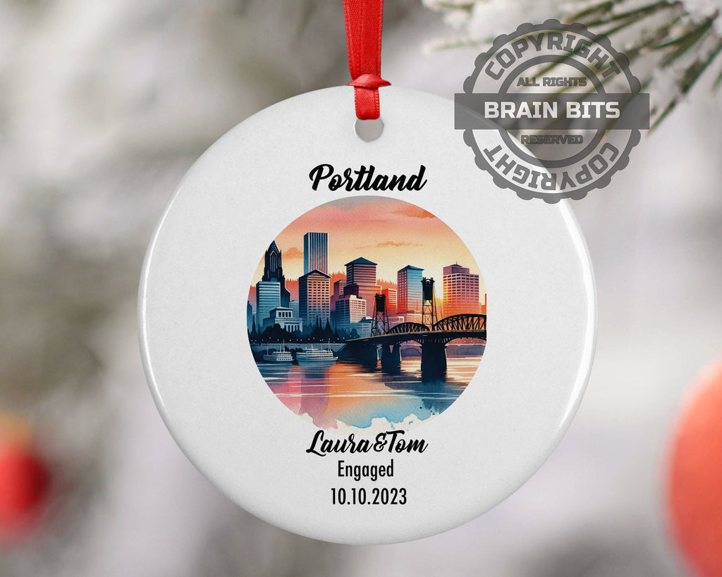 Portland Ornament, Engagement, Married, Travel, Gift for Engaged Couple, Engagement Gift, Trip, Vacation Souvenir