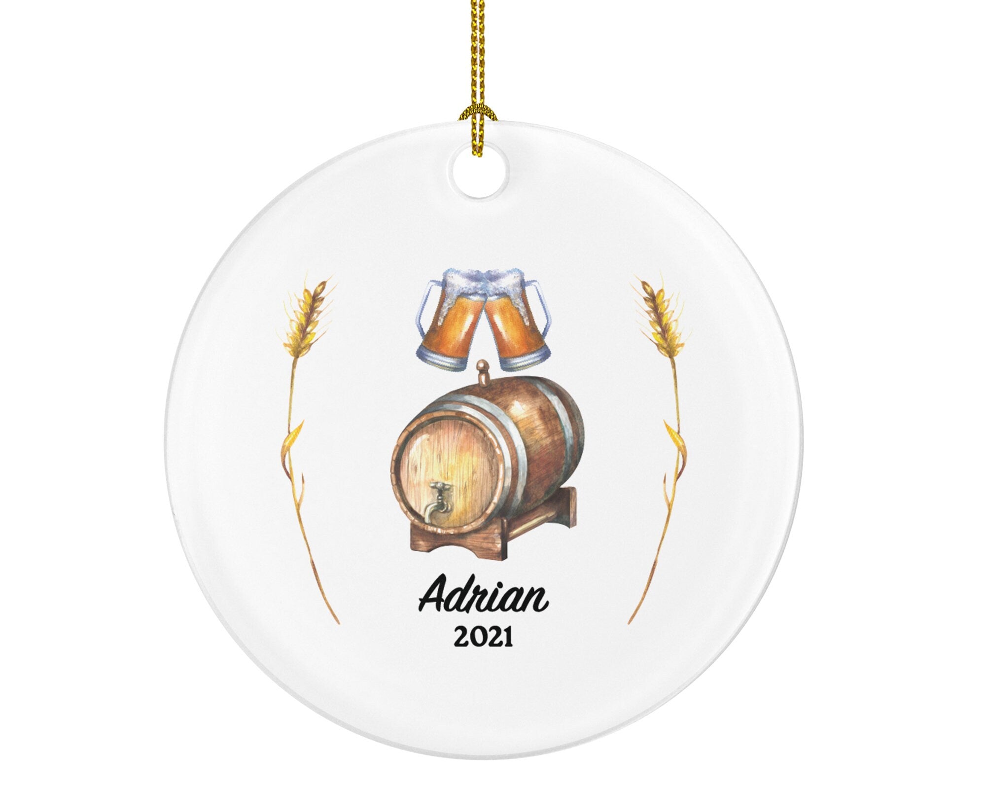 Beer Lover Christmas Ornament Personalized, Beer Drinker, Beer Keg Mug of Beer, Turning 21 Ornament,