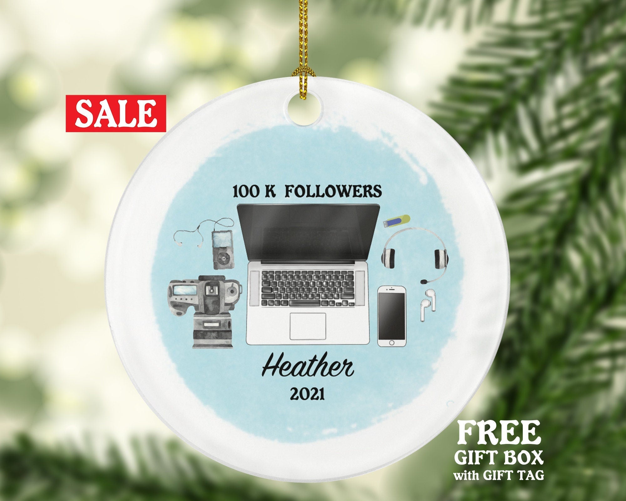 Video Creator Social Media Influencer Youtuber Ornament, Youtube Addict Followers Vlog Vlogger Blogger Christmas Personalized Gift
