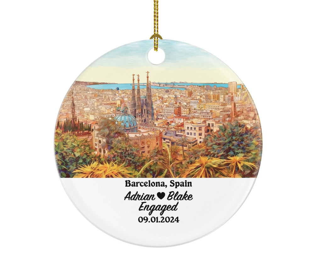 Barcelona Christmas Ornament Personalized - Spain Engaged Married Family Together Couple Travel Honeymoon Engagement Marriage