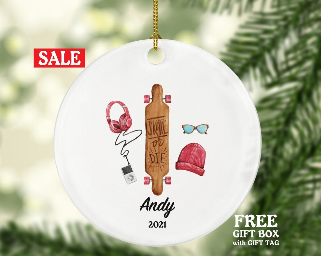 Personalized Skateboard Male Female Girl Boy Skating Christmas Ornament Skate Board Skater Lover Gift Watercolor Sports Hobby Occupation