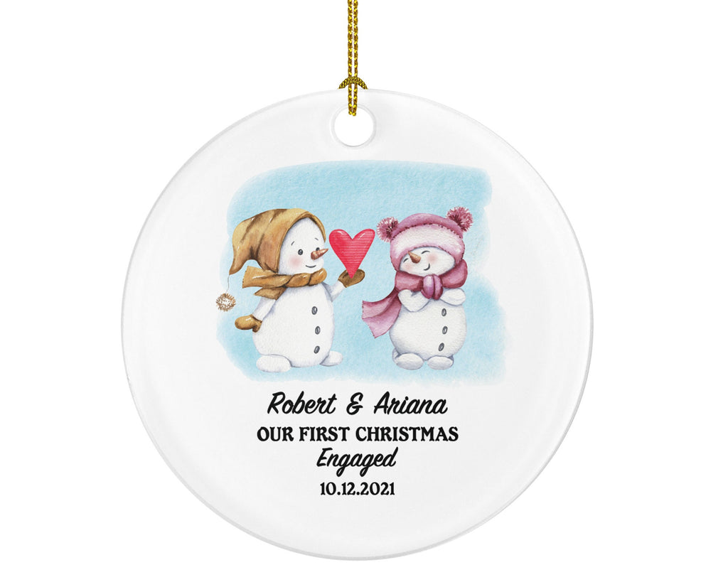 First Christmas Engaged Personalized Ornament - Engagement Announcement Couple Gift - Snowmen