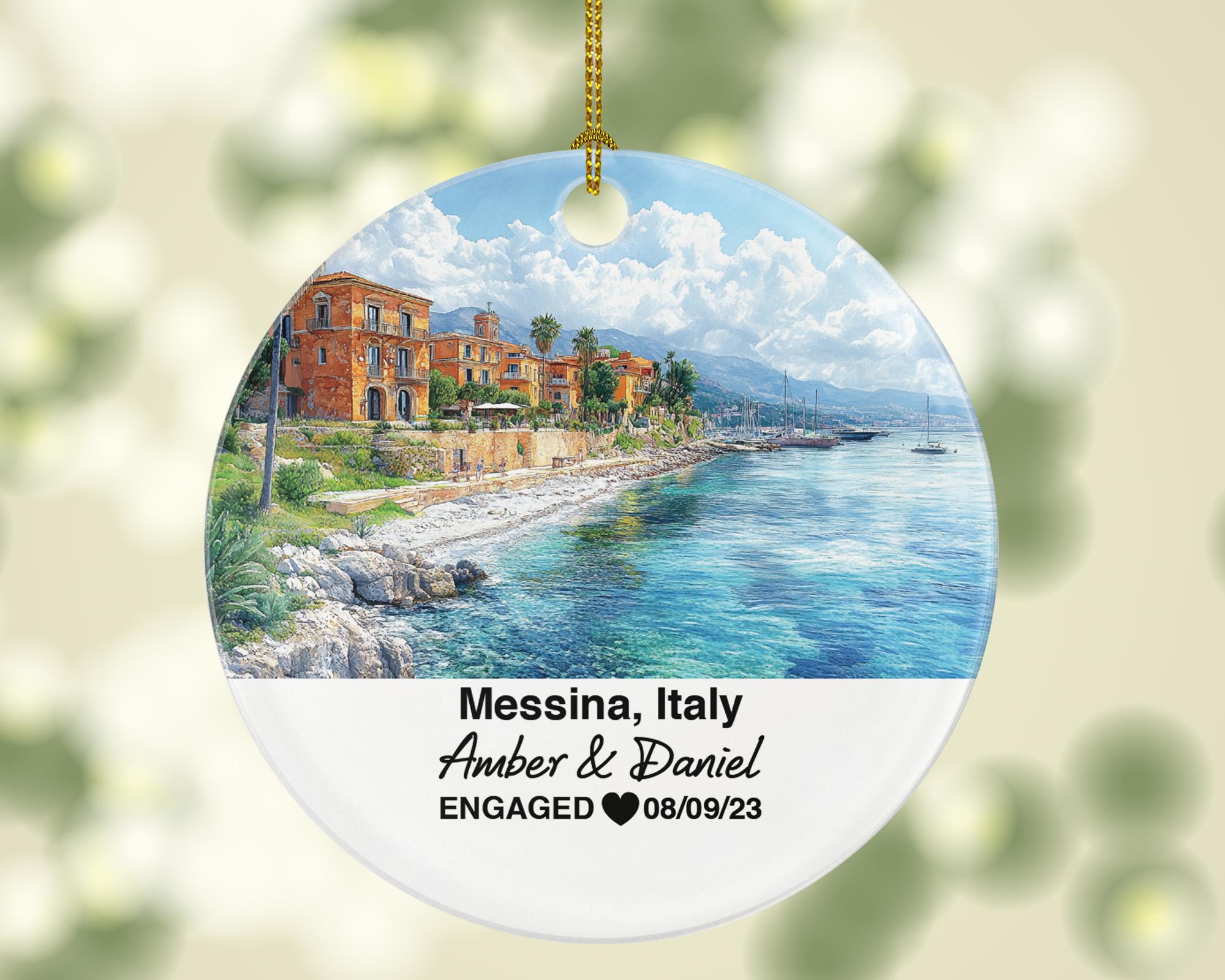 Custom Messina Italy Ornament, Astronomical Clock, Piazza del Duomo, Personalized Couple Gift, Celebrate Wedding, Engagement, Honeymoon