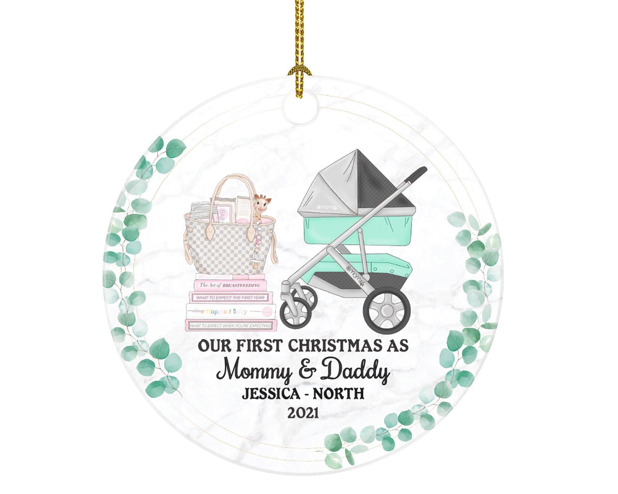 First Christmas as Mommy and Daddy Ornament - New Baby Girl Boy Parents Mother Father Mom Dad Gift Kid Child Infant Our Family of 3