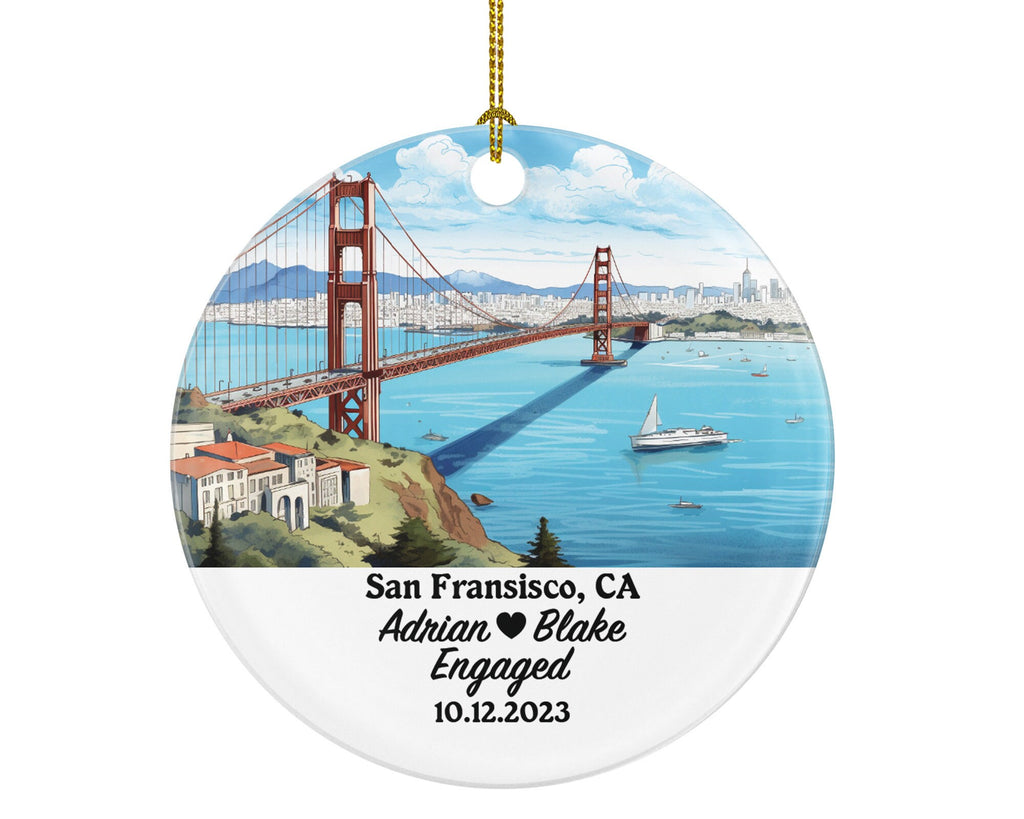 San Francisco California Christmas Ornament Personalized - CA Engaged Married Family Together Couple Travel Honeymoon Engagement Marriage