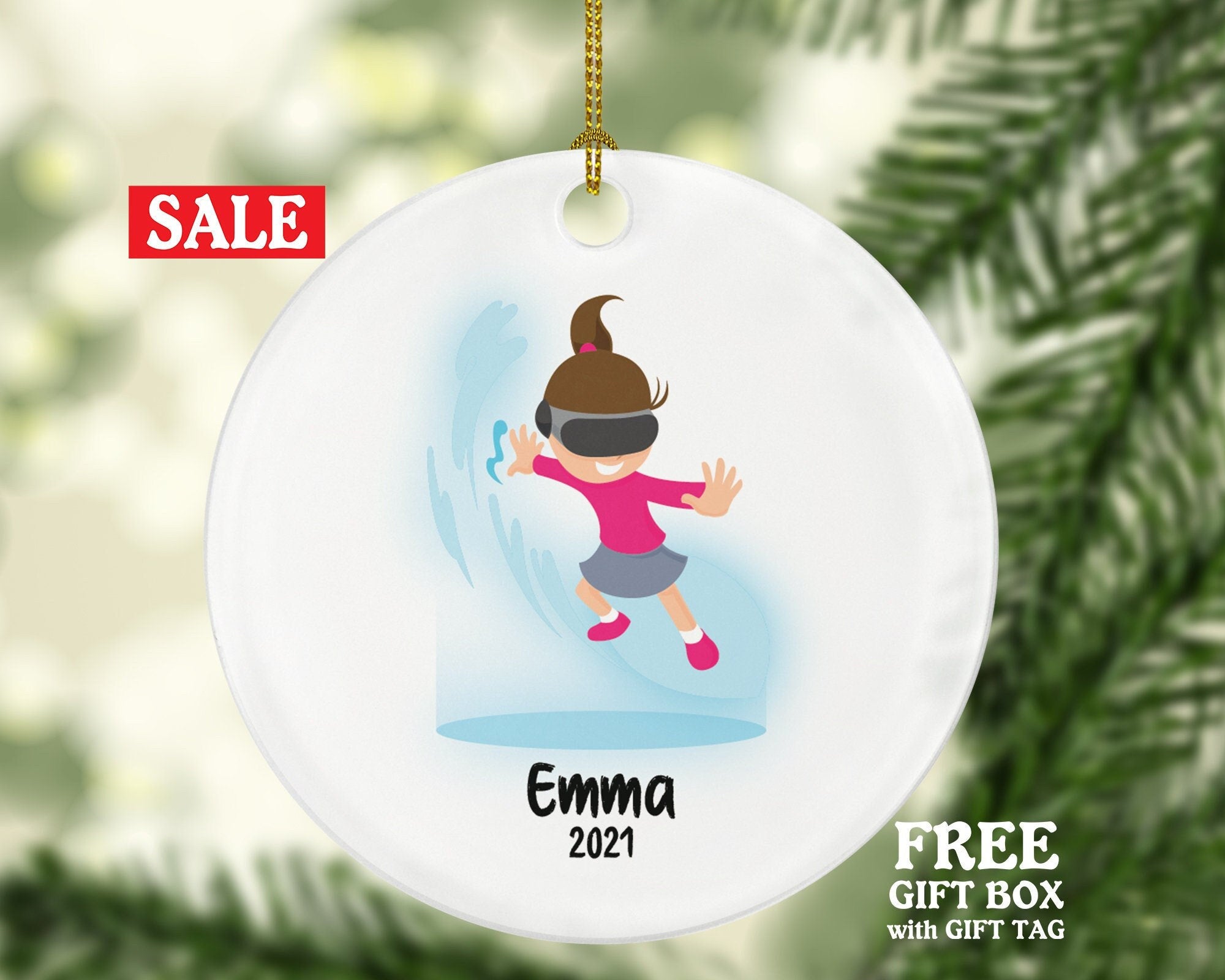 Virtual Reality Male Personalized Christmas Ornament Child for Tree Girl Kid Brown White Skin Hair Blonde Dark Black Video Gamer Game Gift
