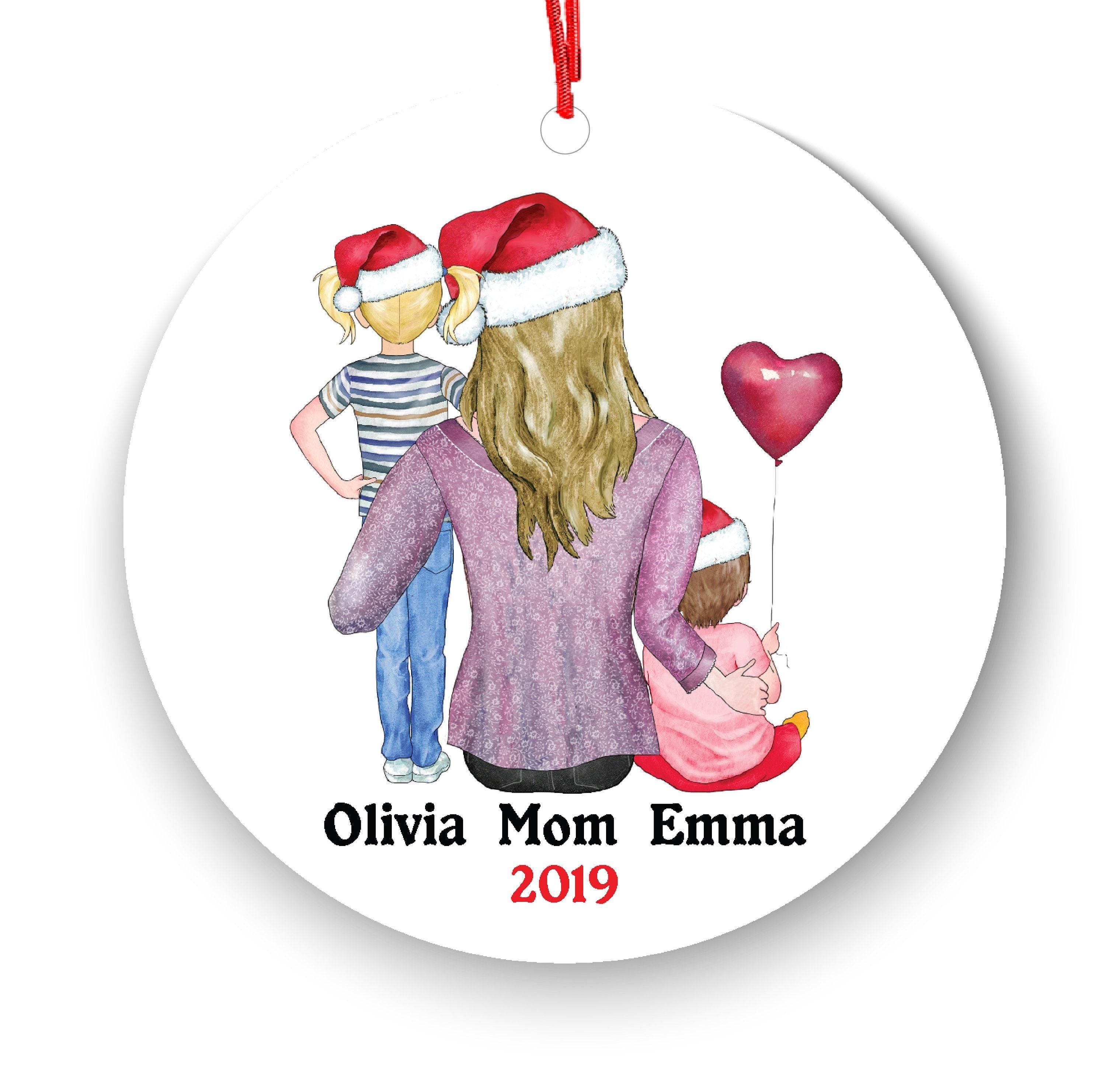 Personalized Mom Ornament: Single Mother of Two with Kids Portrait