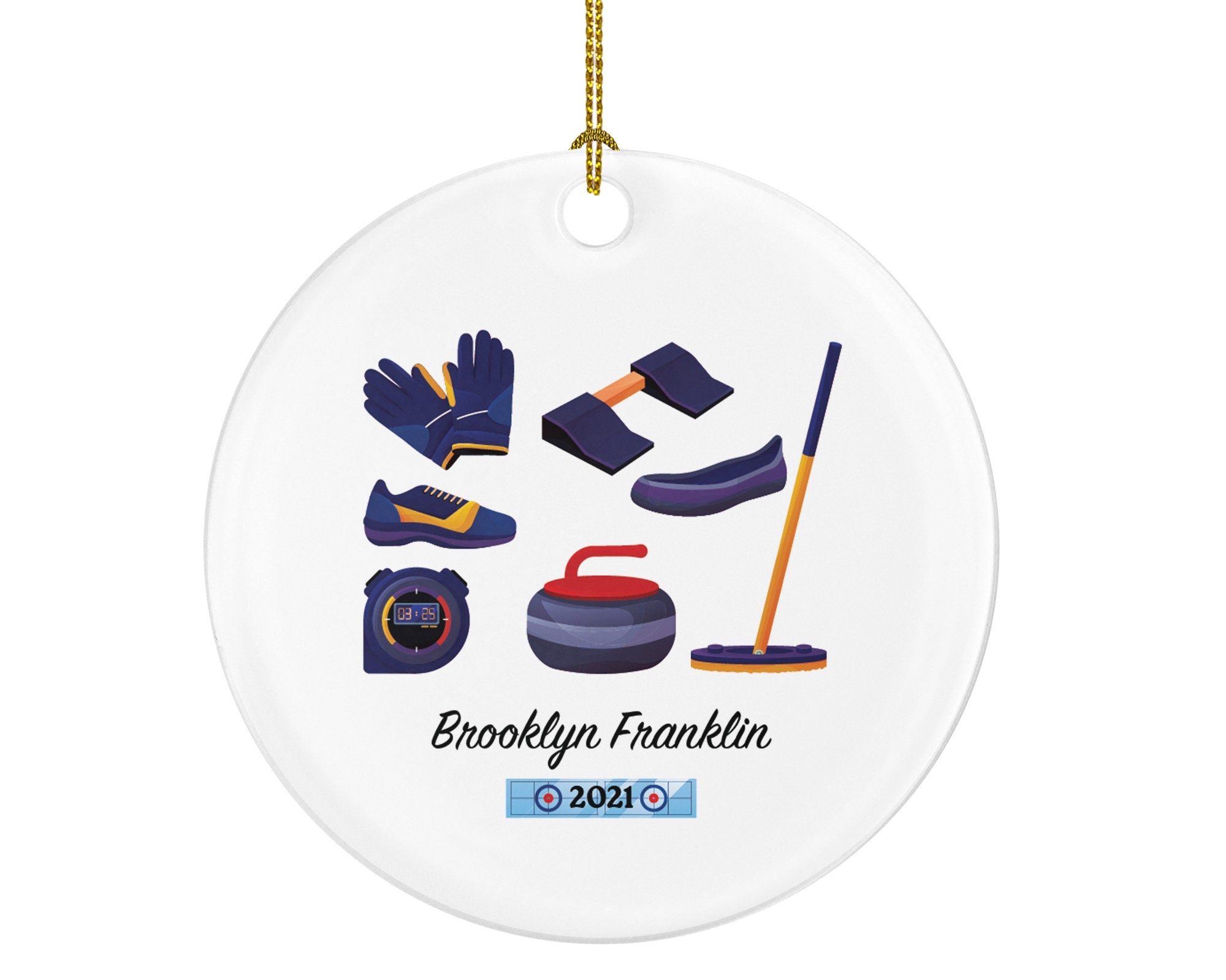 Curling Christmas Ornament Personalized, Gift for Curler Curling Equipment Stone