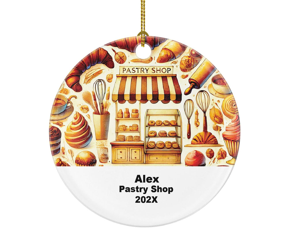 Personalized Pastry Shop Ornament – Custom Baker Gift – Bakery and Café Ornament with Name and Year