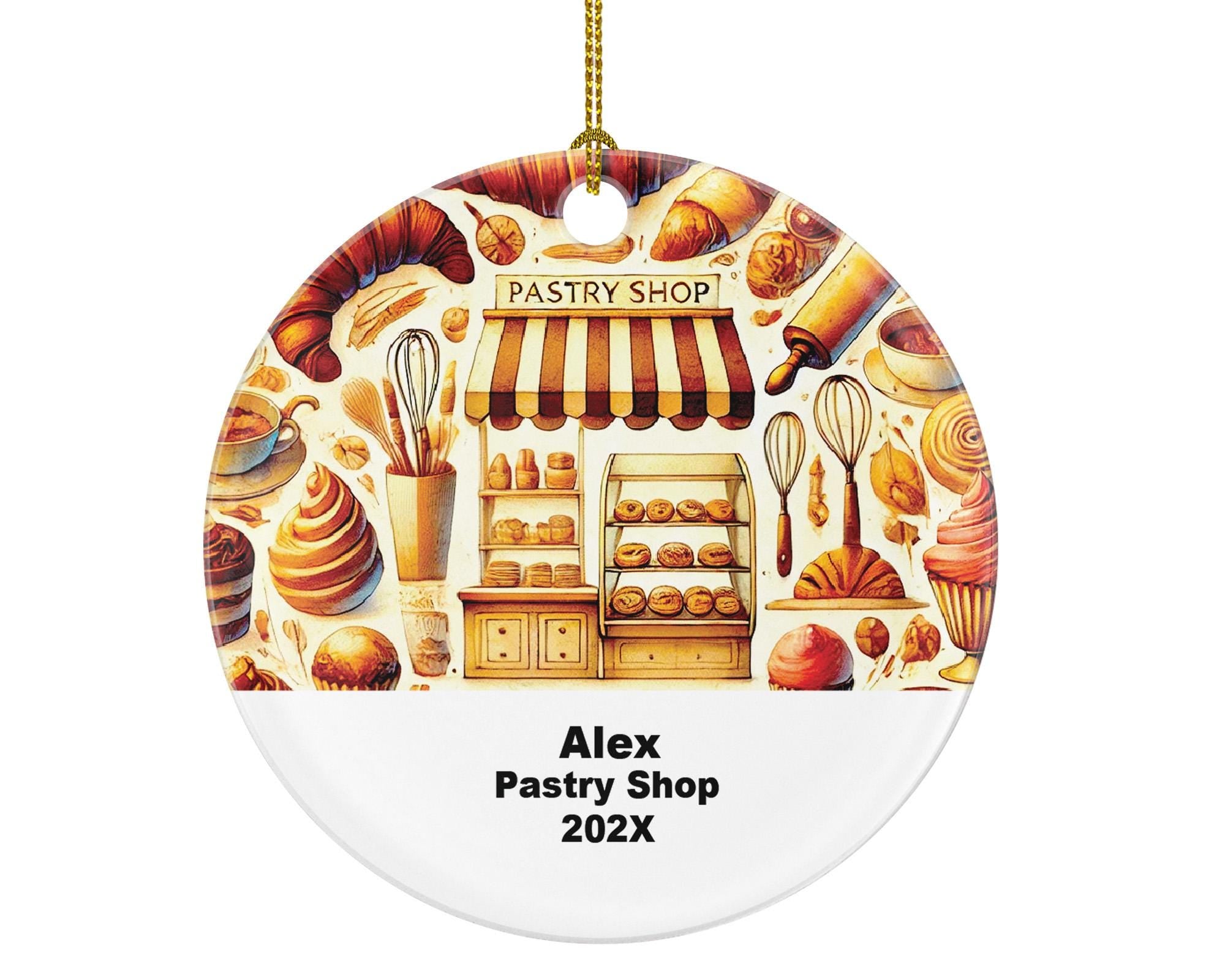 Personalized Pastry Shop Ornament – Custom Baker Gift – Bakery and Café Ornament with Name and Year