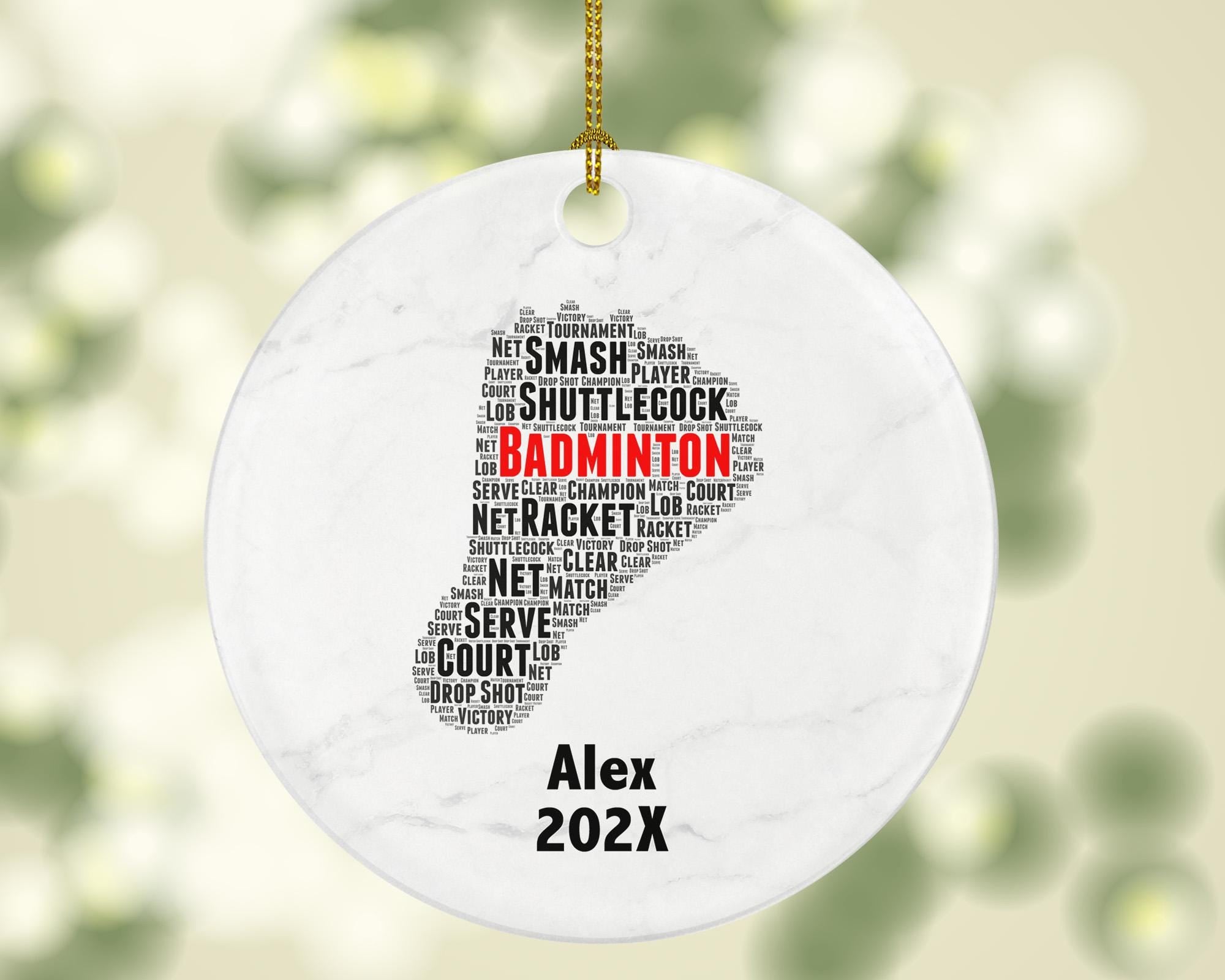 Personalized Badminton Christmas Ornament – Custom Sports Gift – Racket and Shuttlecock Ornament – Player Holiday Keepsake