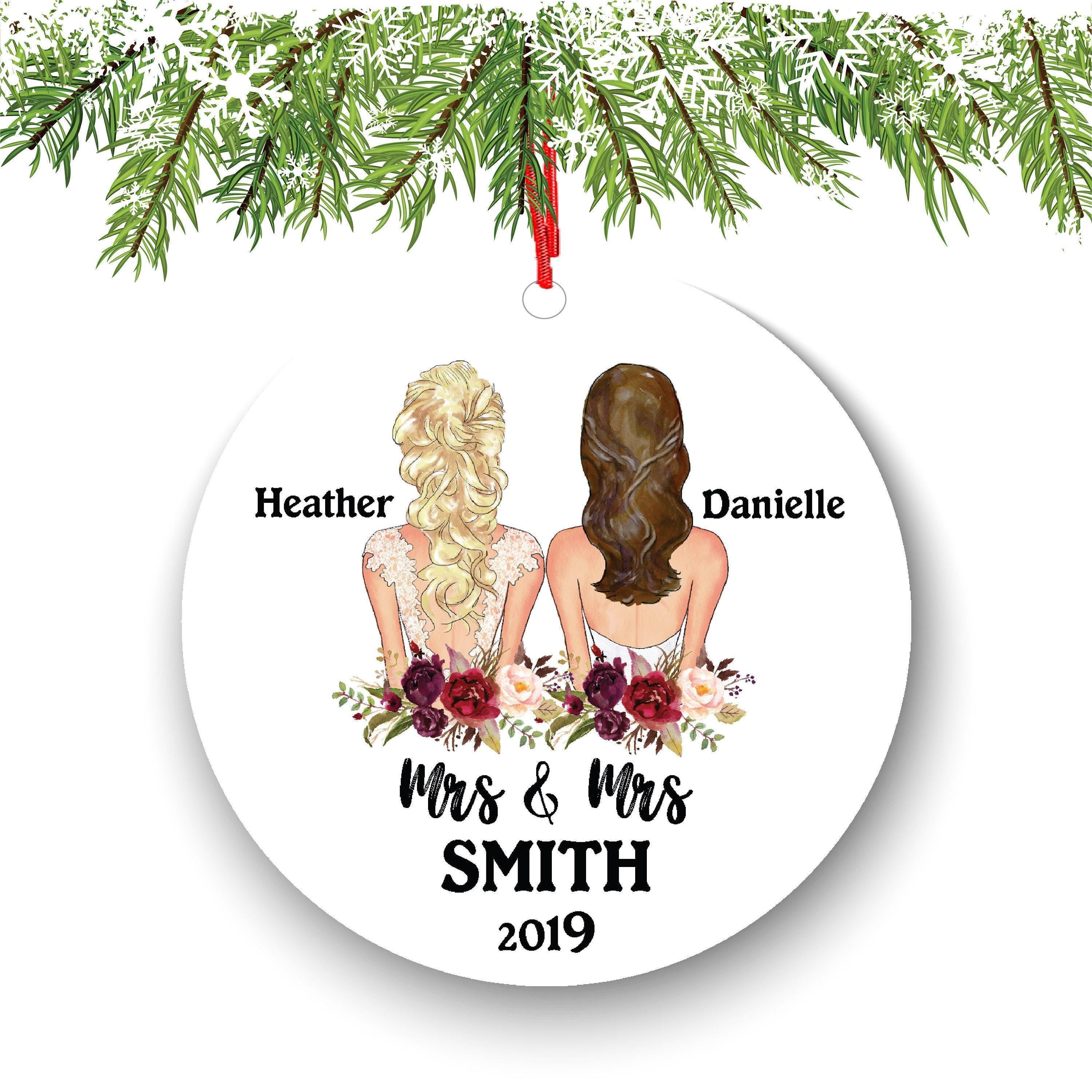 Lesbian Couple Ornament: Personalized Wedding - First Xmas Married