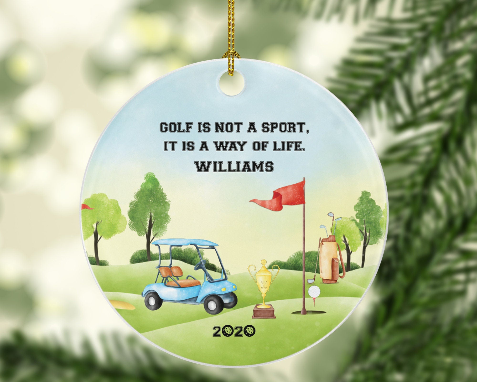 Golf Player Gamer Ball Golfer Golfing Custom Ornament - Cup Cart Personalized Boys Senior Christmas Sports Gift Name Date