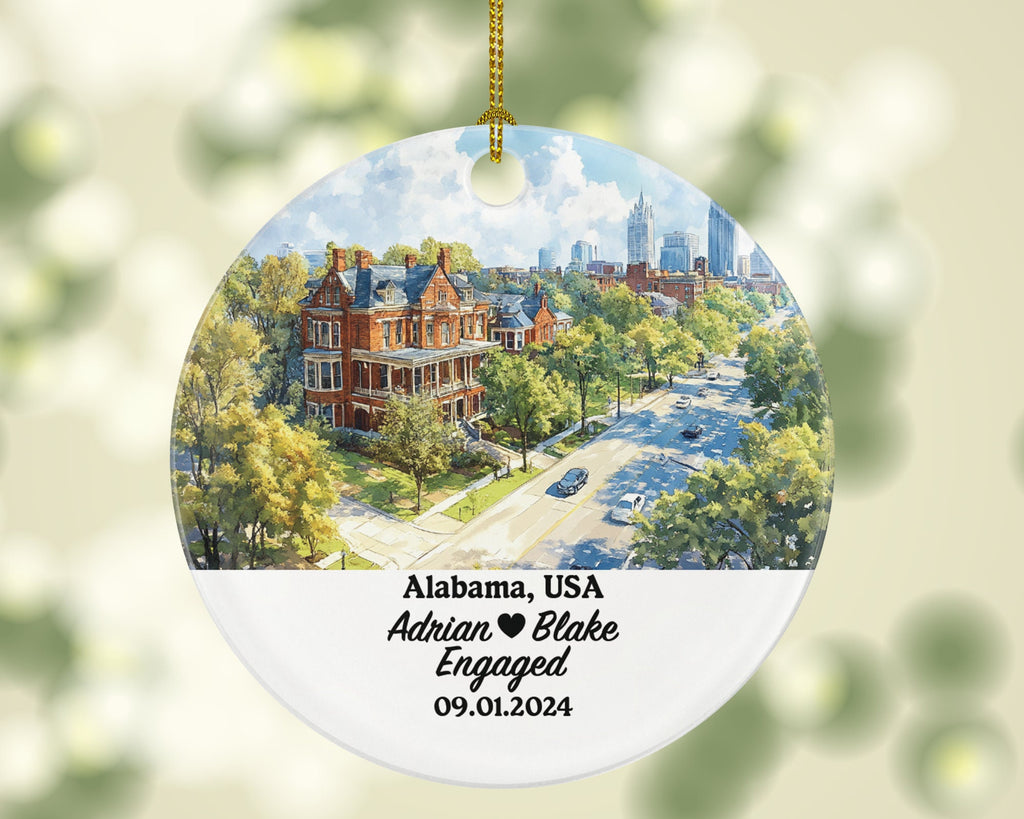 Alabama Christmas Ornament Personalized - AL Engaged Married Family Together Couple Travel Honeymoon Engagement Marriage