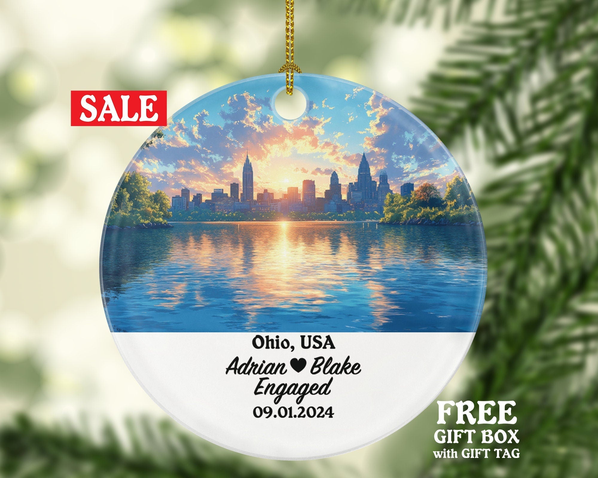 Ohio Christmas Ornament Personalized - OH Engaged Married Family Together Couple Travel Honeymoon Engagement Marriage