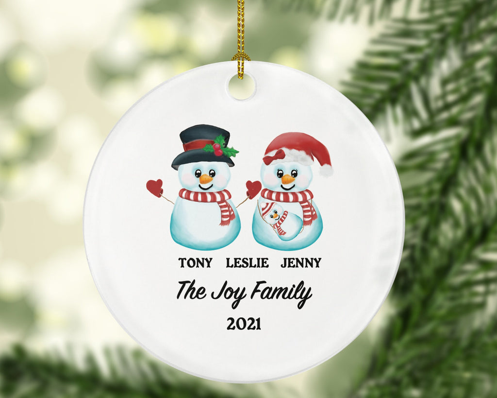 Family of 3 Christmas Ornament Personalized - Parents Mother Father Child Girl Boy Mom Dad Gift - Snowmen Family with Infant