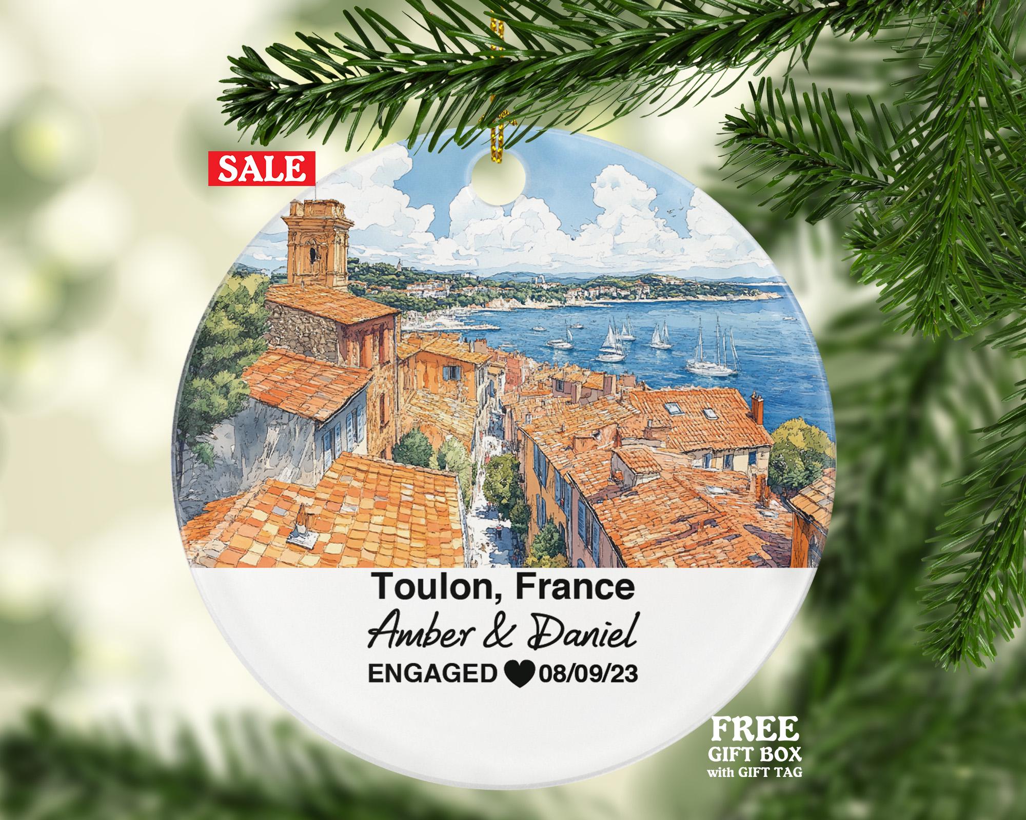 Personalized Toulon France Christmas Ornament, Mediterranean Sea, Mont Faron, Mr & Mrs Wedding, Engagement, or Honeymoon Keepsake for Couples