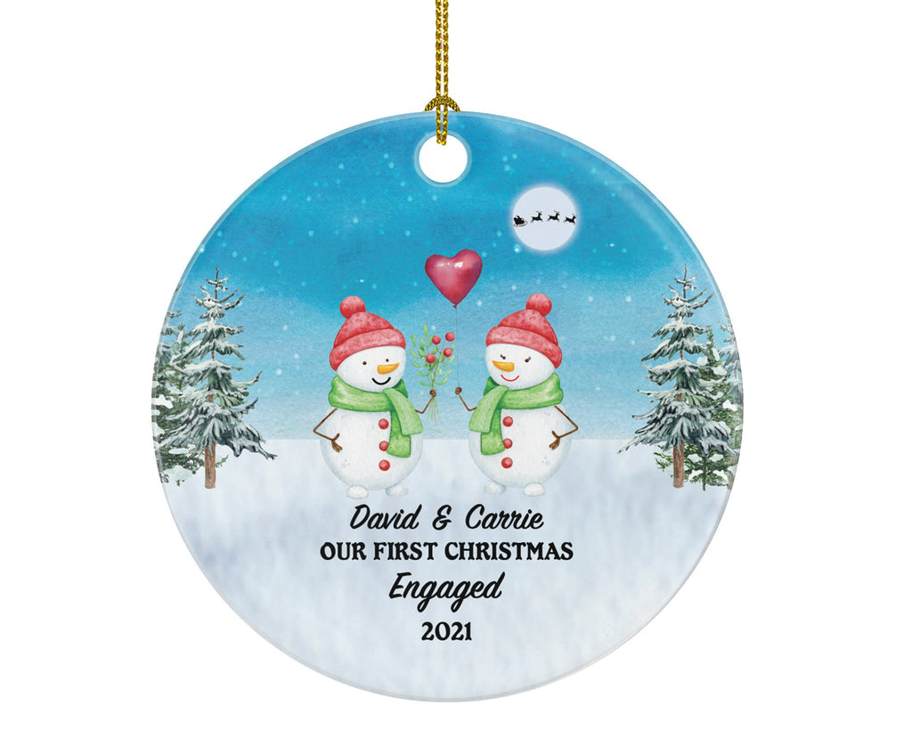 First Christmas Engaged Personalized Ornament - Engagement Announcement Couple Gift - Custom Date Name - Future Husband Wife