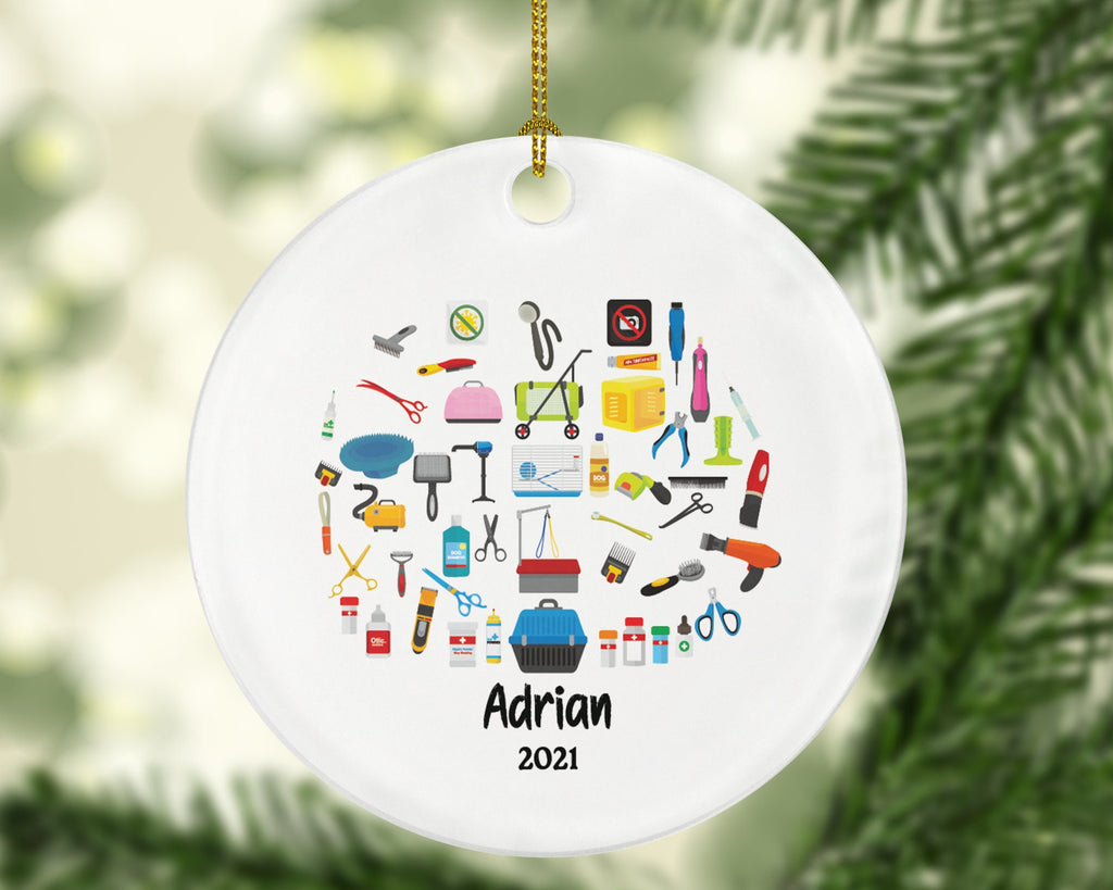Pet Groomer Christmas Ornament Personalized - Dog Salon, Shop Groomer, Pet Animal Owner Gift - Custom Name Year