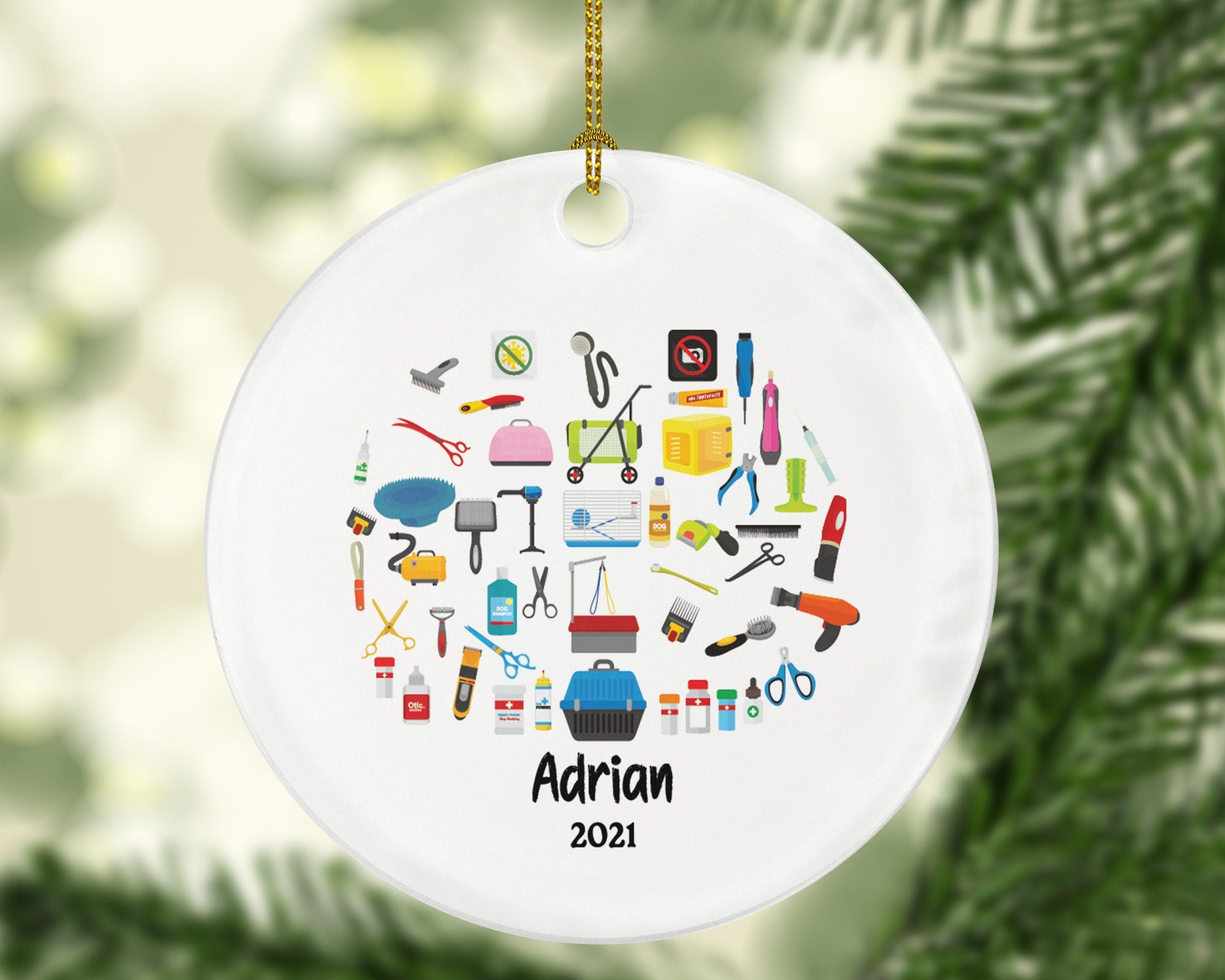 Pet Groomer Christmas Ornament Personalized - Dog Salon, Shop Groomer, Pet Animal Owner Gift - Custom Name Year