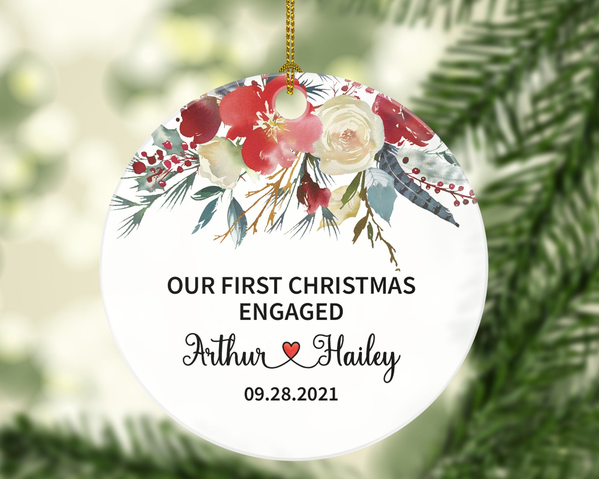 First Christmas Engaged Custom Ornament - Personalized Engagement Announcement Couple Gift - Custom Date Name - Future Husband Wife