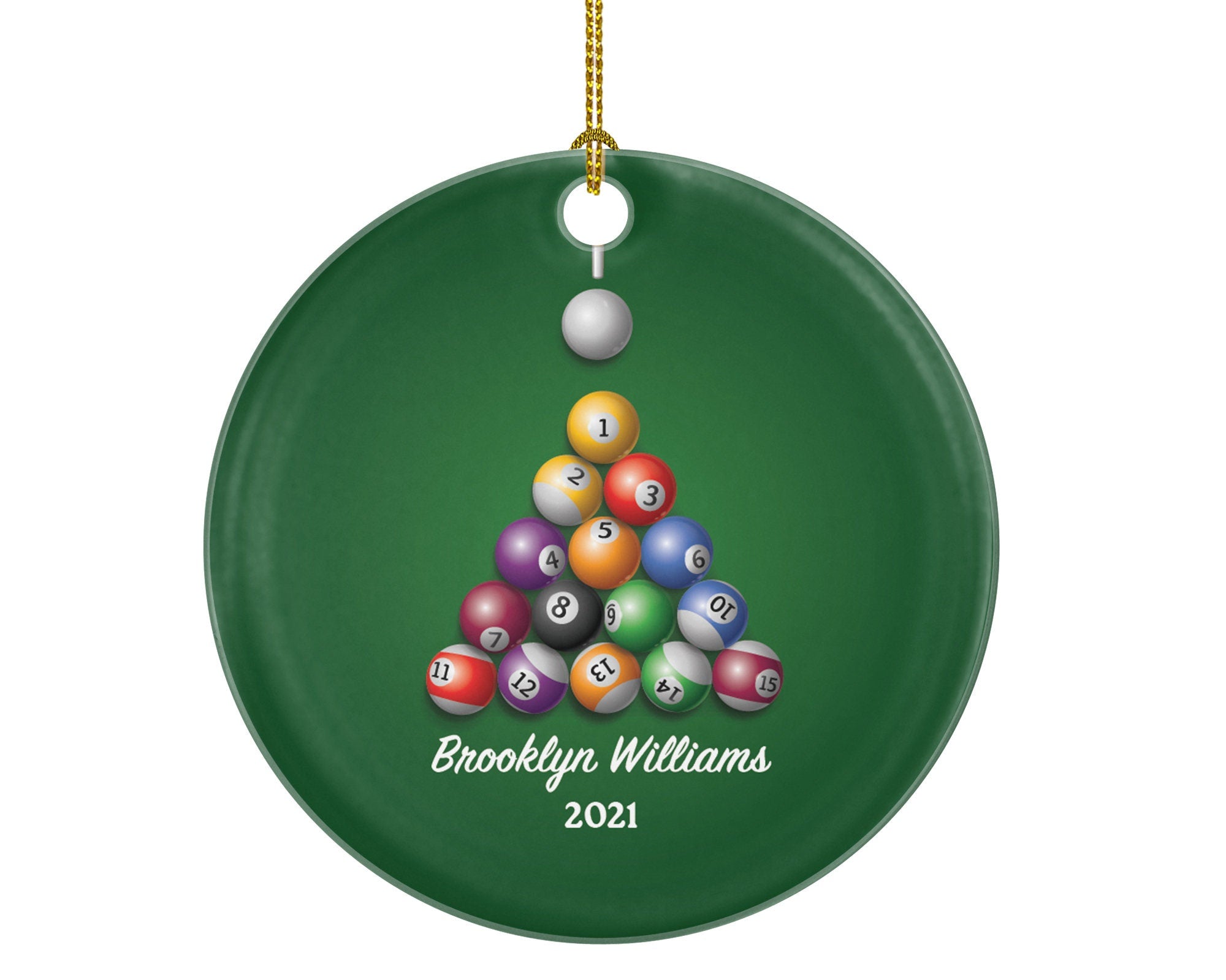 Billiard Game Player Christmas Ornament Personalized - Pool Table Ornament - 8 Ball Pool Player Gift Billiard Table Pool Tournament