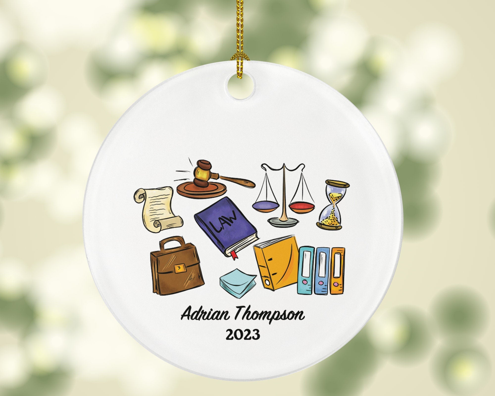 Law Judge Christmas Ornament Personalized - Custom Gift for Attorney at Lawyer Justice Equal Crime