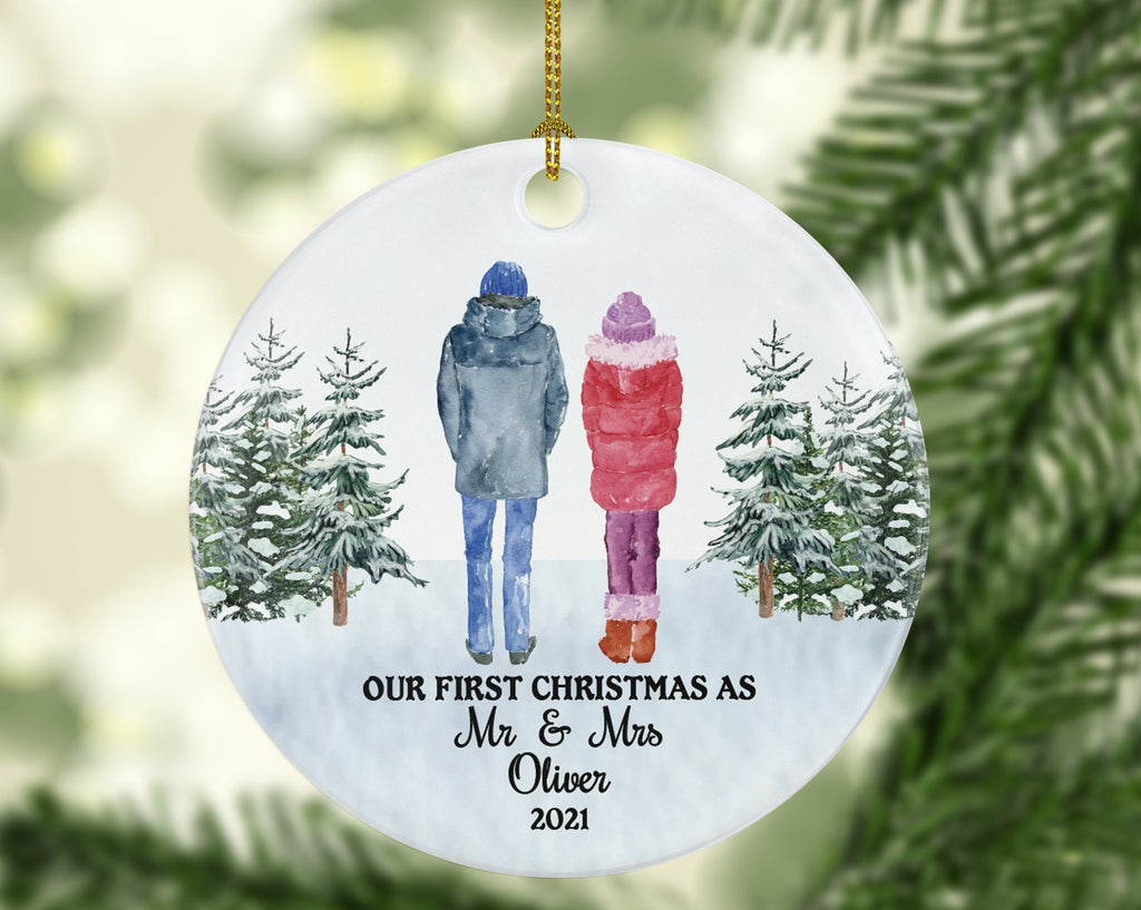 First Christmas As Mr & Mrs Newlywed Couple Personalized Ornament - Wedding First Married Wedding Gift for Bride Groom Mr. and Mrs.