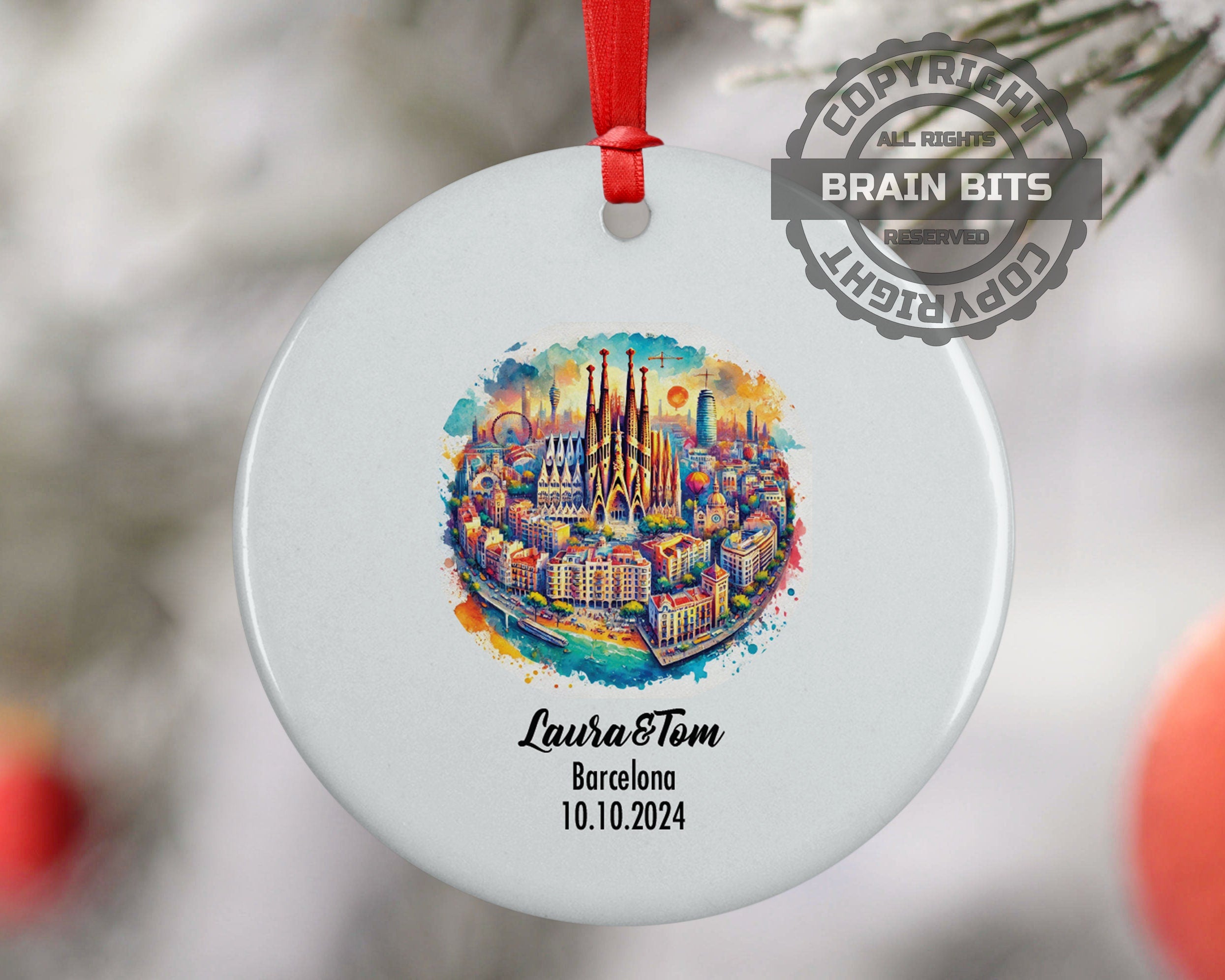 Barcelona, Spain, Ornament, Engagement, Married, Travel, Gift for Engaged Couple, Engagement Gift, Trip, Vacation Souvenir