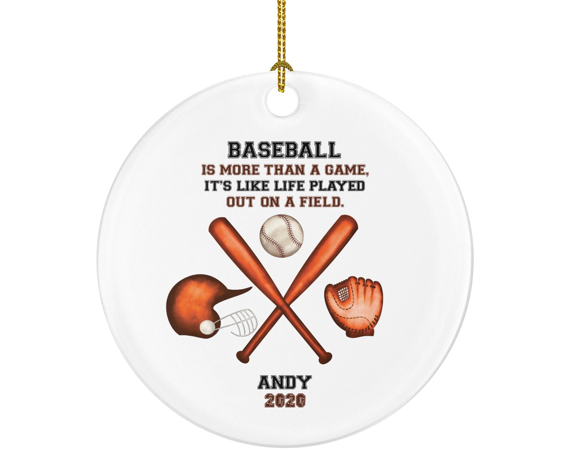 Personalized Baseball Christmas Ornament - Player Gamer Sports Decorations Hobby Occupation Custom Gift Helmet Gloves Boys Girls Play Game