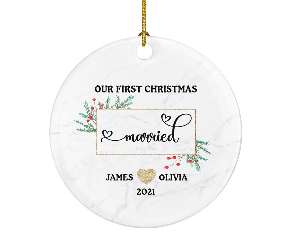 Our First Christmas Married Christmas Ornament Personalized - Newlywed Wedding Couple First Gift